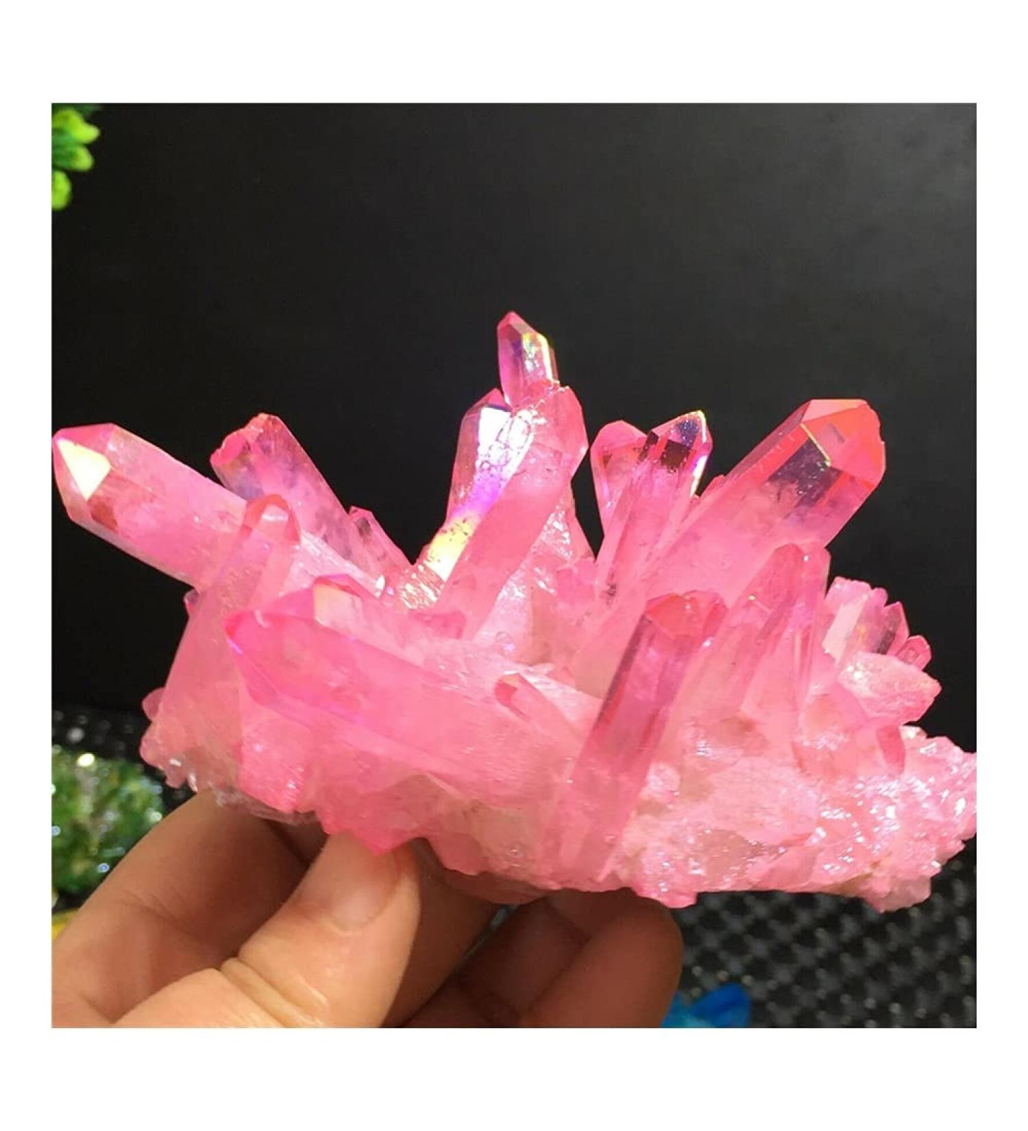 Stone Crafts Rose Flame Aqua Aura Quartz Crystal vug Rainbow Titanium Bismuth Silicon Cluster Reiki Crystals - Buy Online on GoSupps.com