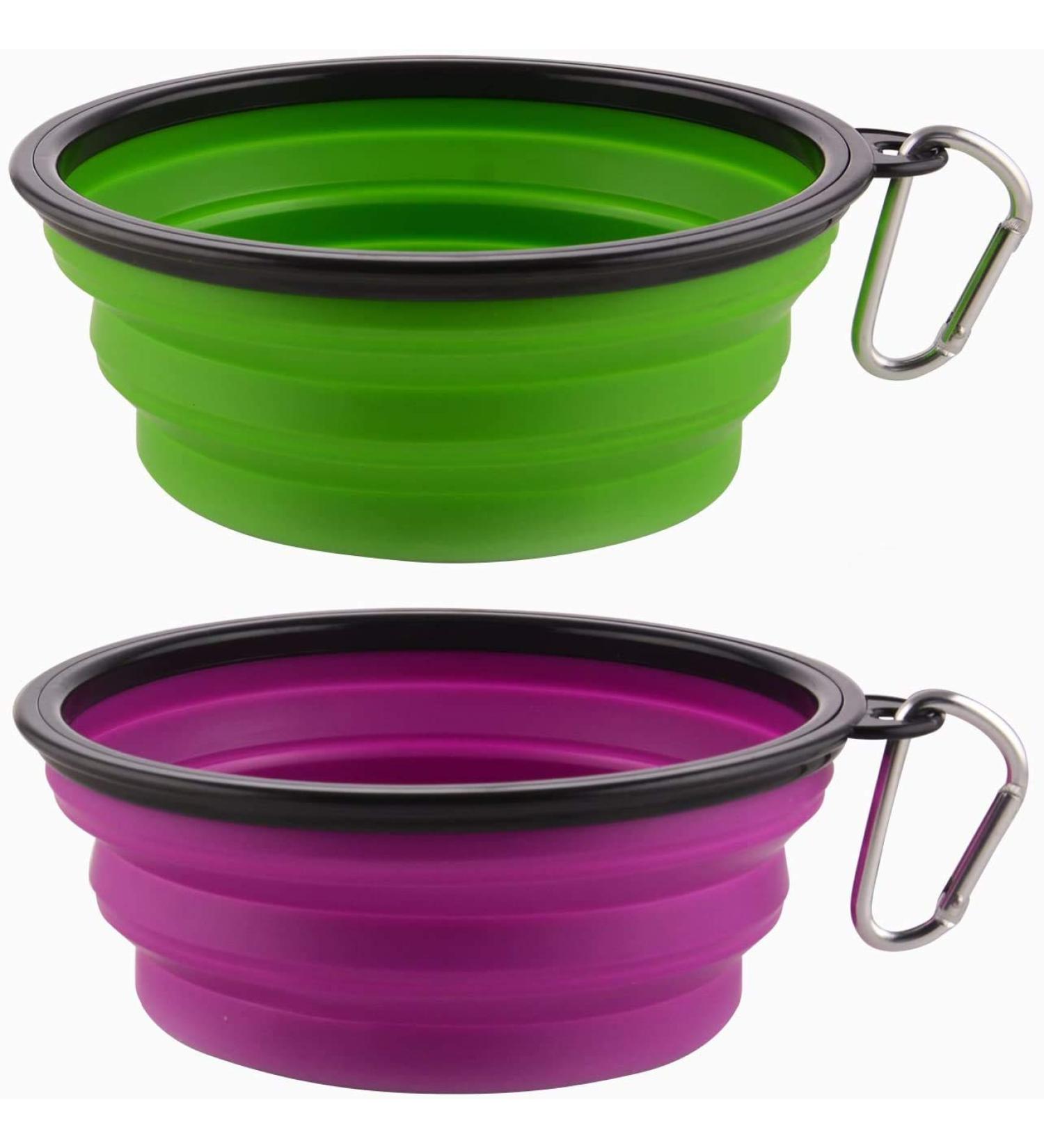 MOACC 2-Piece Foldable Silicone Dog Bowl - Travel Bowl for Dogs & Cats - Safe Water & Feed Bowl with Mountain Staligs Buckle (1000ml Purple & Green) - Buy Online on GoSupps.com