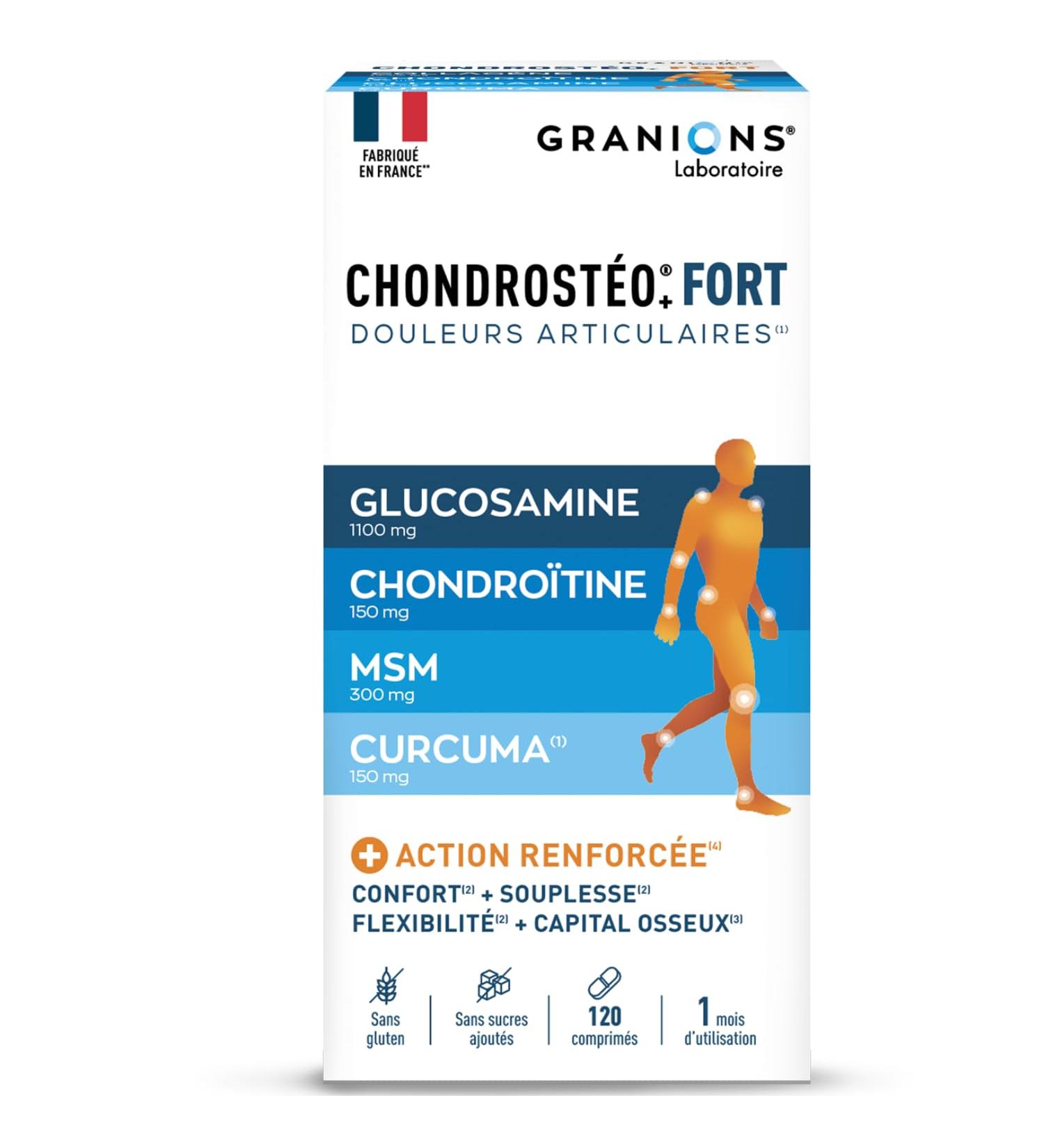 GRANIONS CHONDROSTEO+ FORT Articulations - Formule Renforc e - Curcuma - Mobilit & Souplesse Articulaire Flexibilit Capital Osseux - Glucosamine Chondro tine MSM Curcuma - 120 comprim s - Buy Online on GoSupps.com