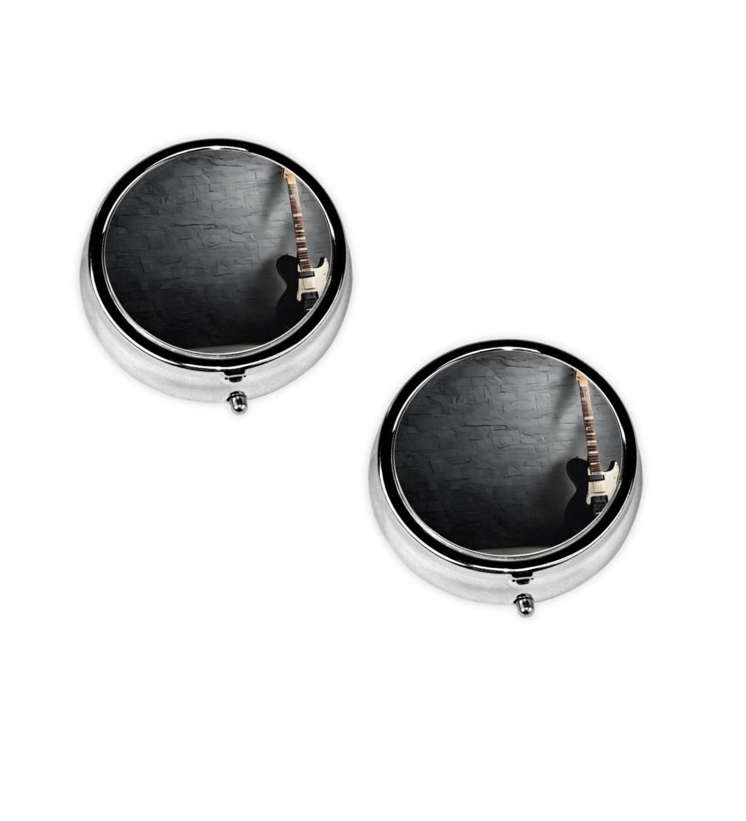 Portable Electric Guitar Round Pill Box | 3 Compartment Travel Medicine Organizer | Mini Decorative Vitamin Holder - Buy Online on GoSupps.com