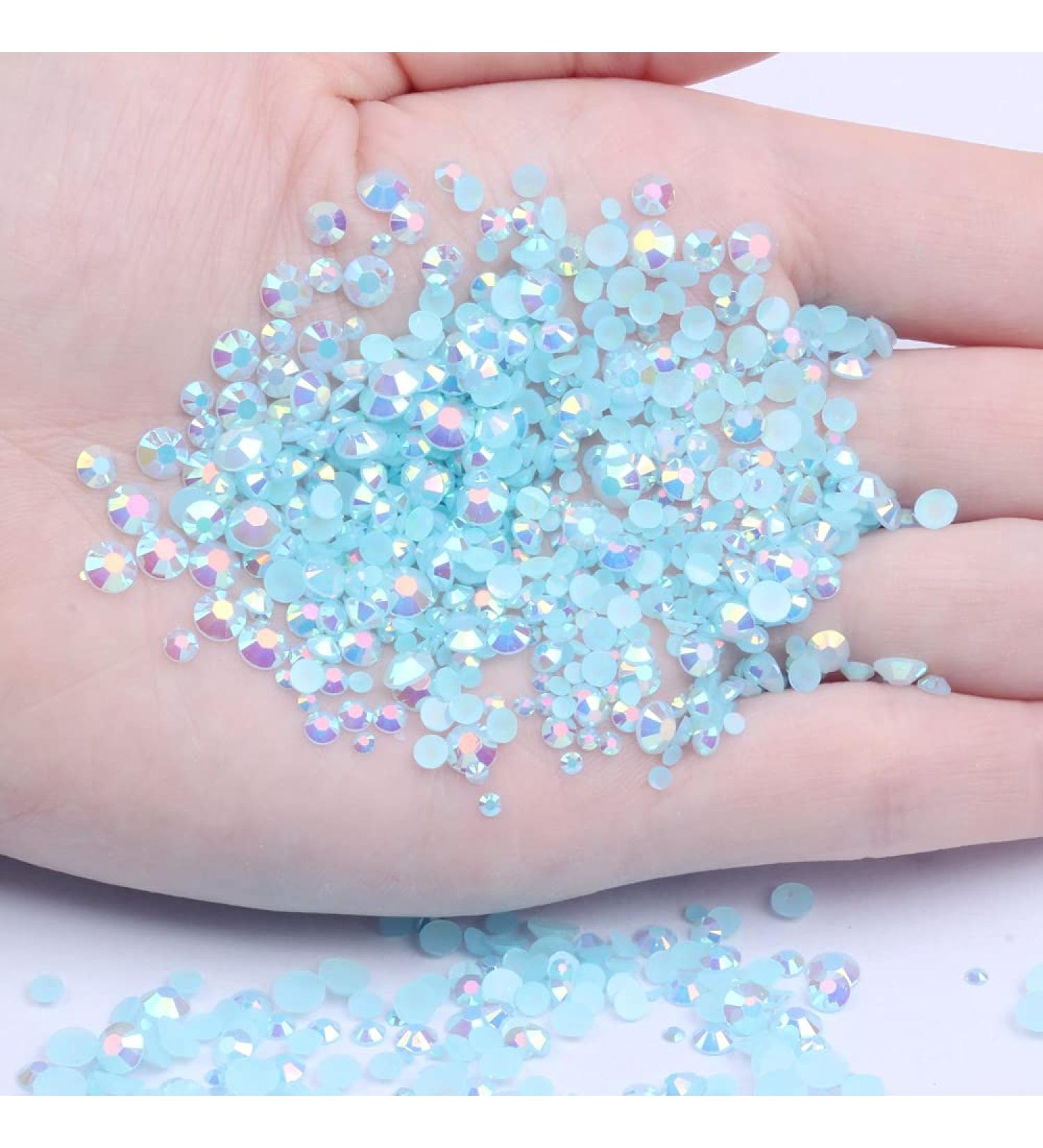 Mixed 1000pcs 2-6mm Light Blue AB Resin Nail Rhinestones 3D Non Hotfix Glitter Round Flatback Nail Stones Strass Gems Diamonds DIY Nail Art Decoration (12 Light Blue AB)
