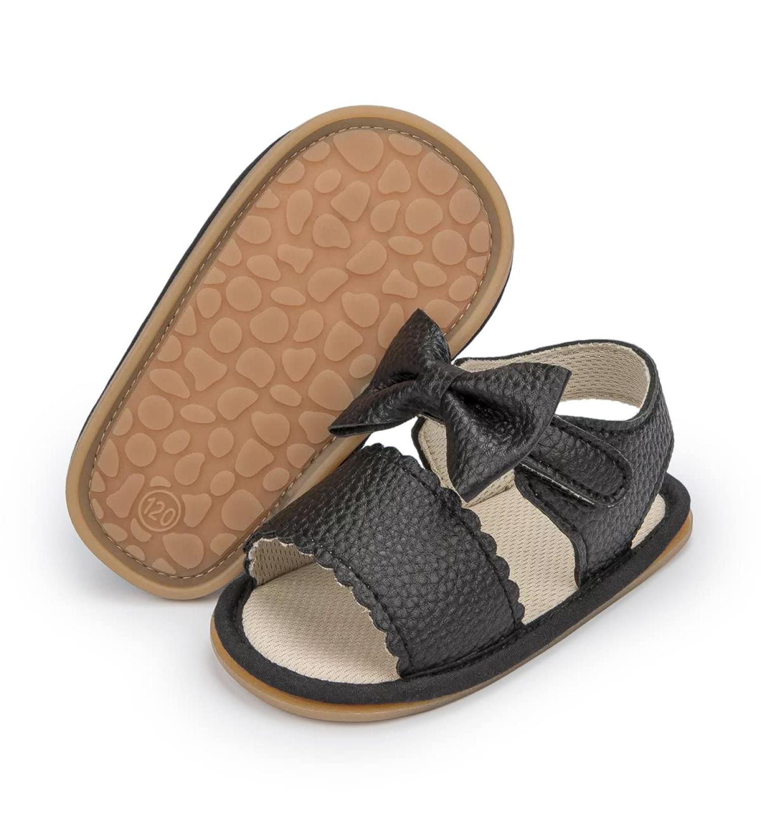Sonsage Infant Baby Summer Sandals - Bowknot Crib Sandal for Beach & Outdoor - Pu Leather Soft Rubber Sole Flats - 6-12 Months - Black - Buy Online on GoSupps.com