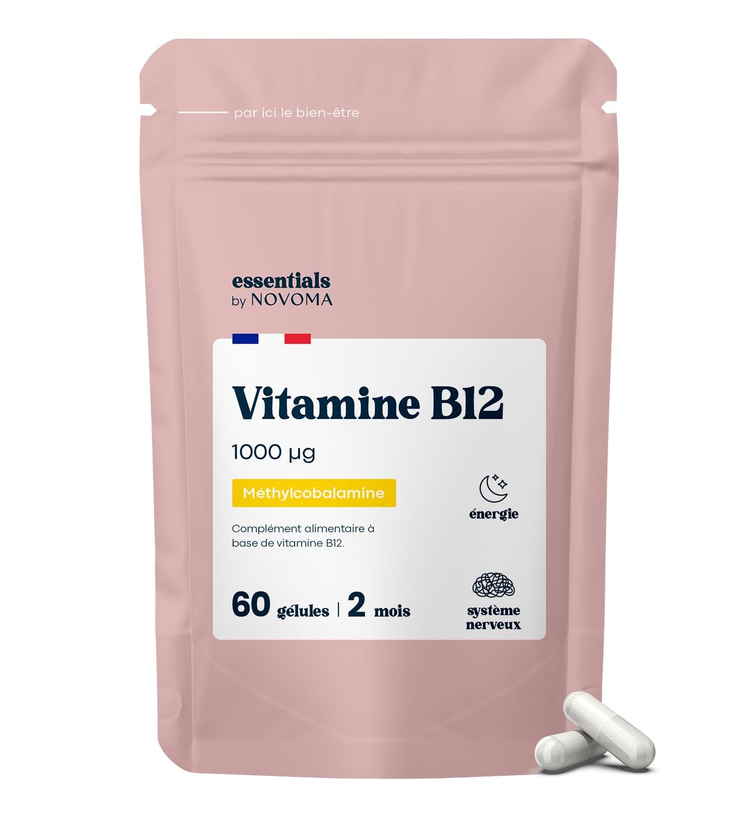 Vitamin B12 1000 g Vegan 2 Month Cure Reduces Fatigue & Supports the Nervous System 60 Vegetable Capsules 100% Pure and Bioavailable Methylcobalamin Essentials by Novoma - Buy Online on GoSupps.com