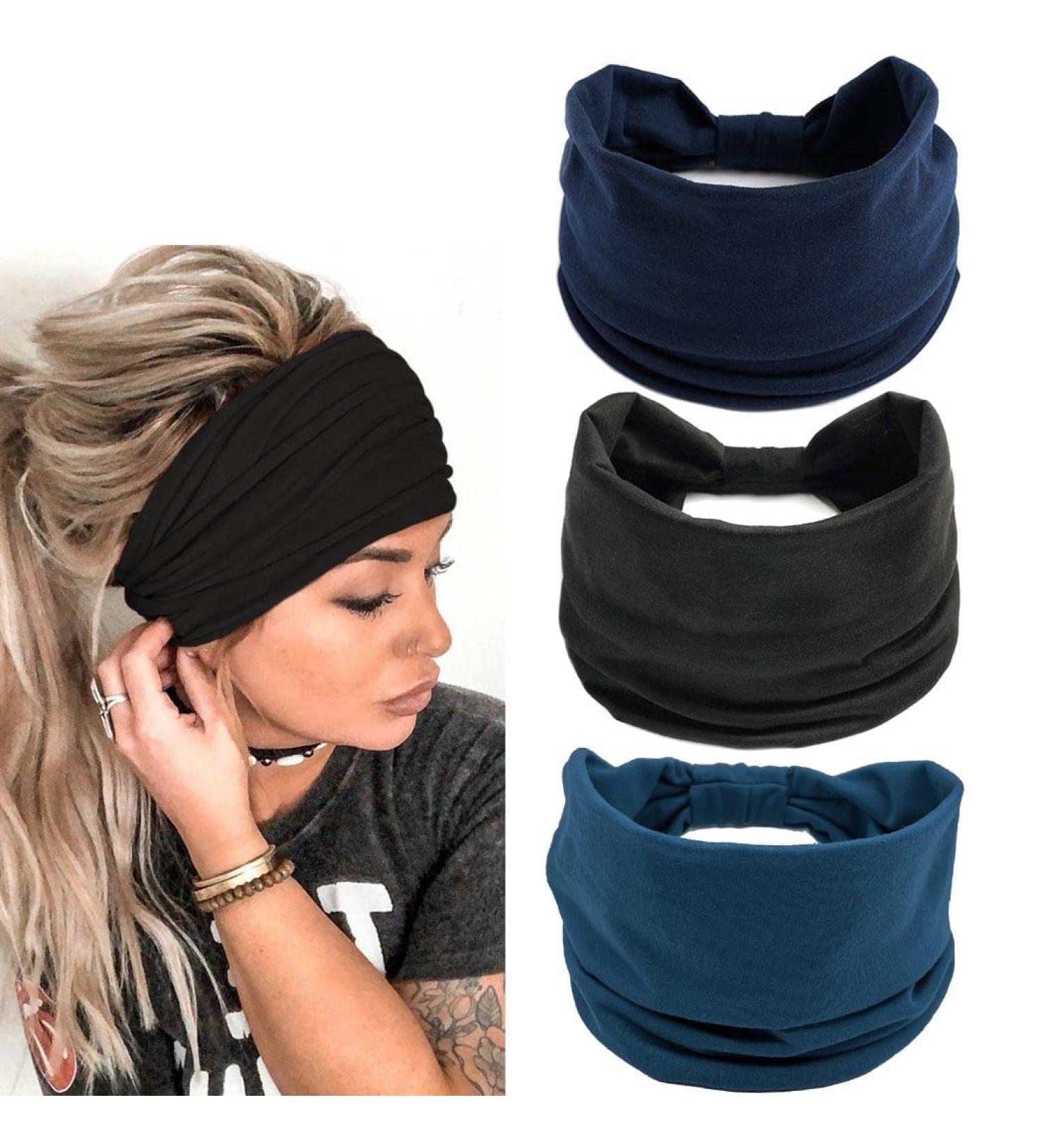 Shop Generse Wide Frontal Ligaments Black Boho Hair Bands - 3 Pack Elastic Headbands for Women & Girls - Yoga & Turban Style Accessories - Buy Online on GoSupps.com