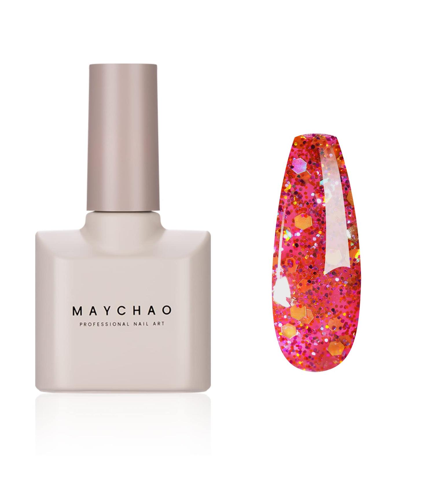 15ML Maychao Rose Pink Glitter Gel Nail Polish - Sparkle Soak Off UV LED Nail Art Manicure Salon DIY at Home - 0.5 OZ - Buy Online on GoSupps.com