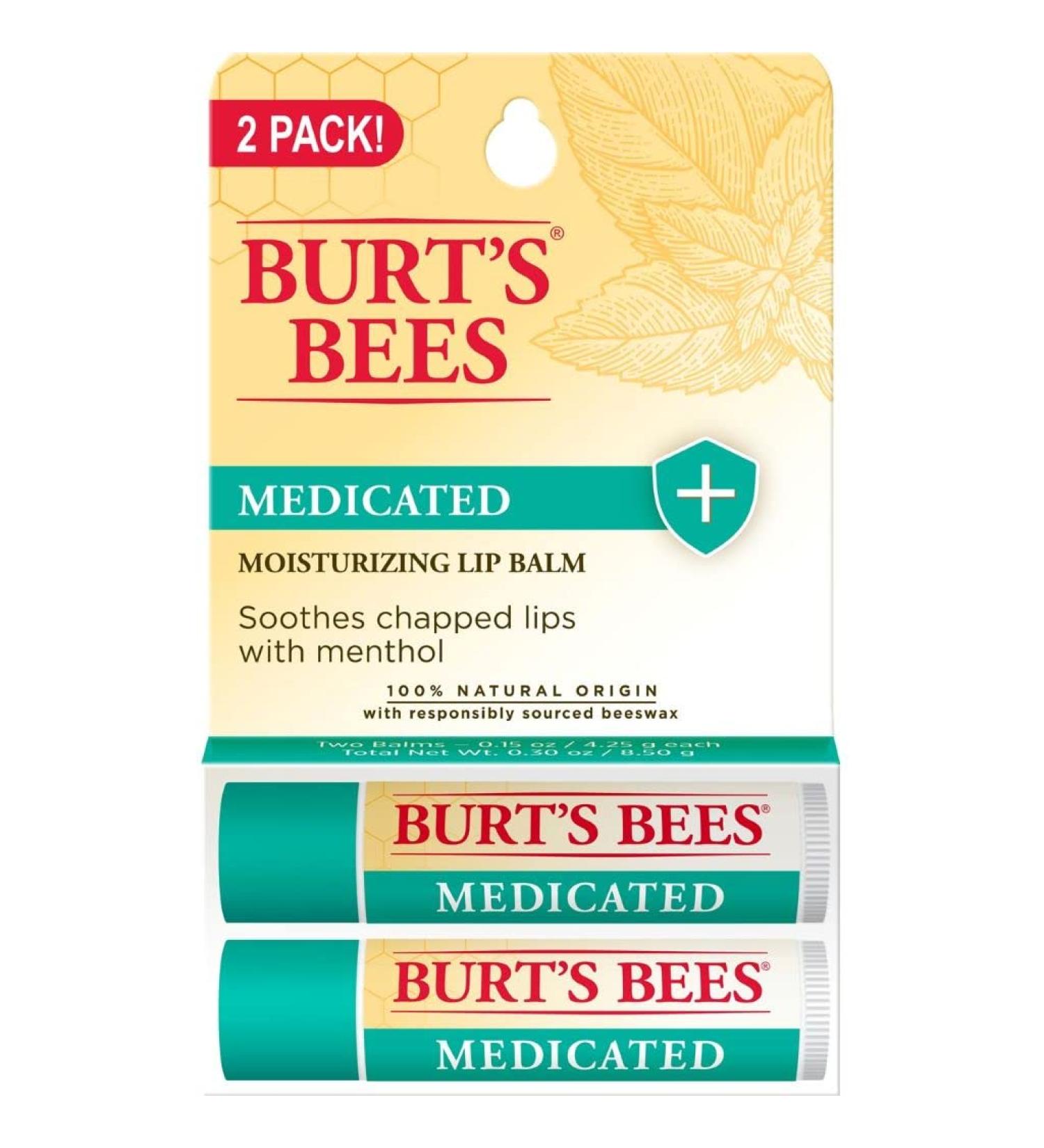 Burts Bees Medicated Moisturizing Lip Balm Twin Pack - 2 x 0.15 oz Unisex Lip Balm - Buy Online on GoSupps.com