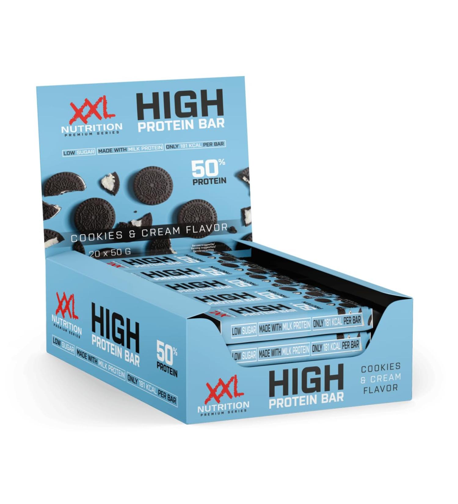 Buy XXL Nutrition High Protein Bar 2.0 - Cookies & Cream Flavor - 20 Pack | Protein Snack for Health & Fitness - Buy Online on GoSupps.com