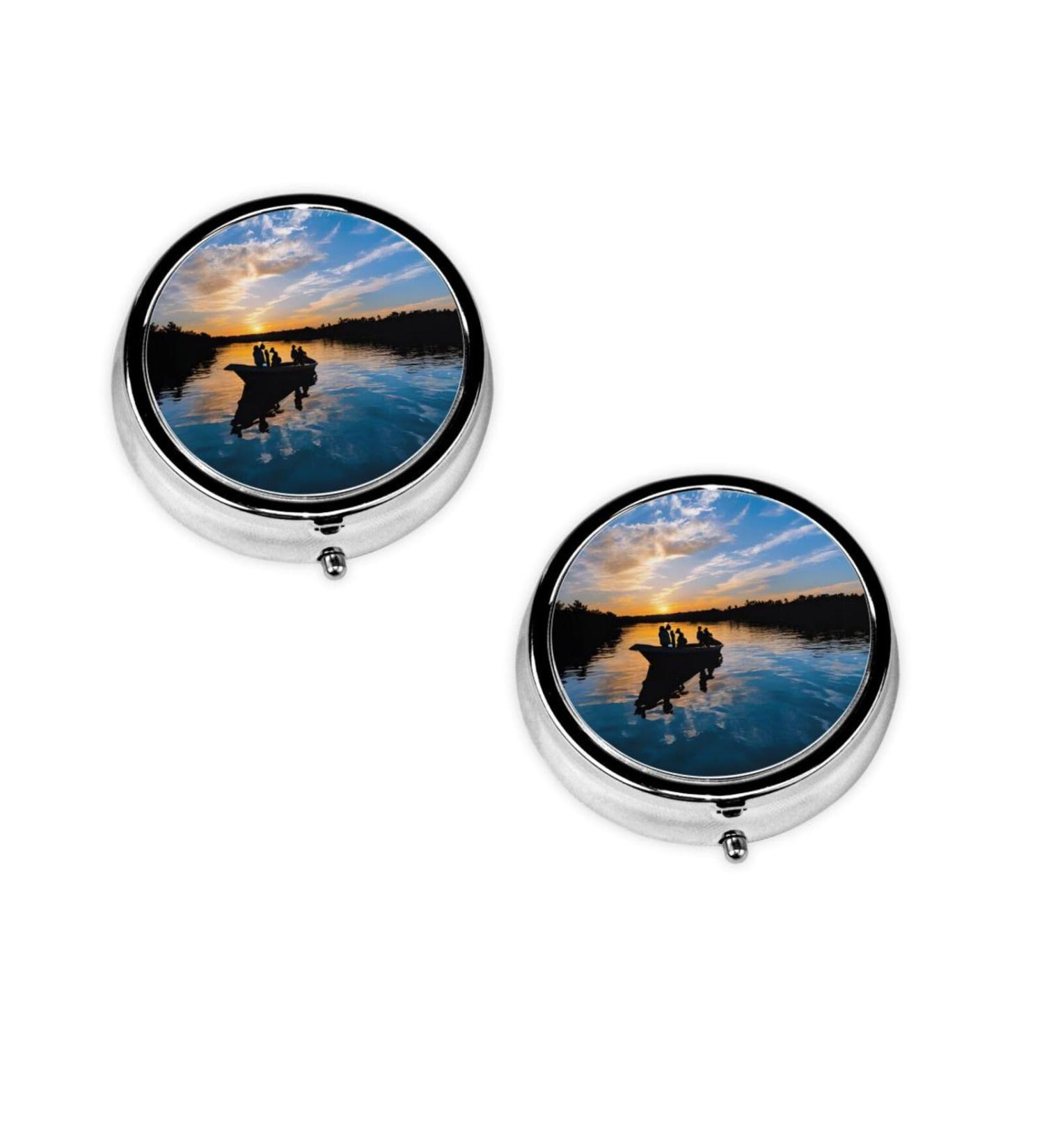 Fishing Scenic Printed Mini Round Pill Box | 3 Compartment Pill Organizer for Travel Home & Office - Portable Medicine Case - Buy Online on GoSupps.com