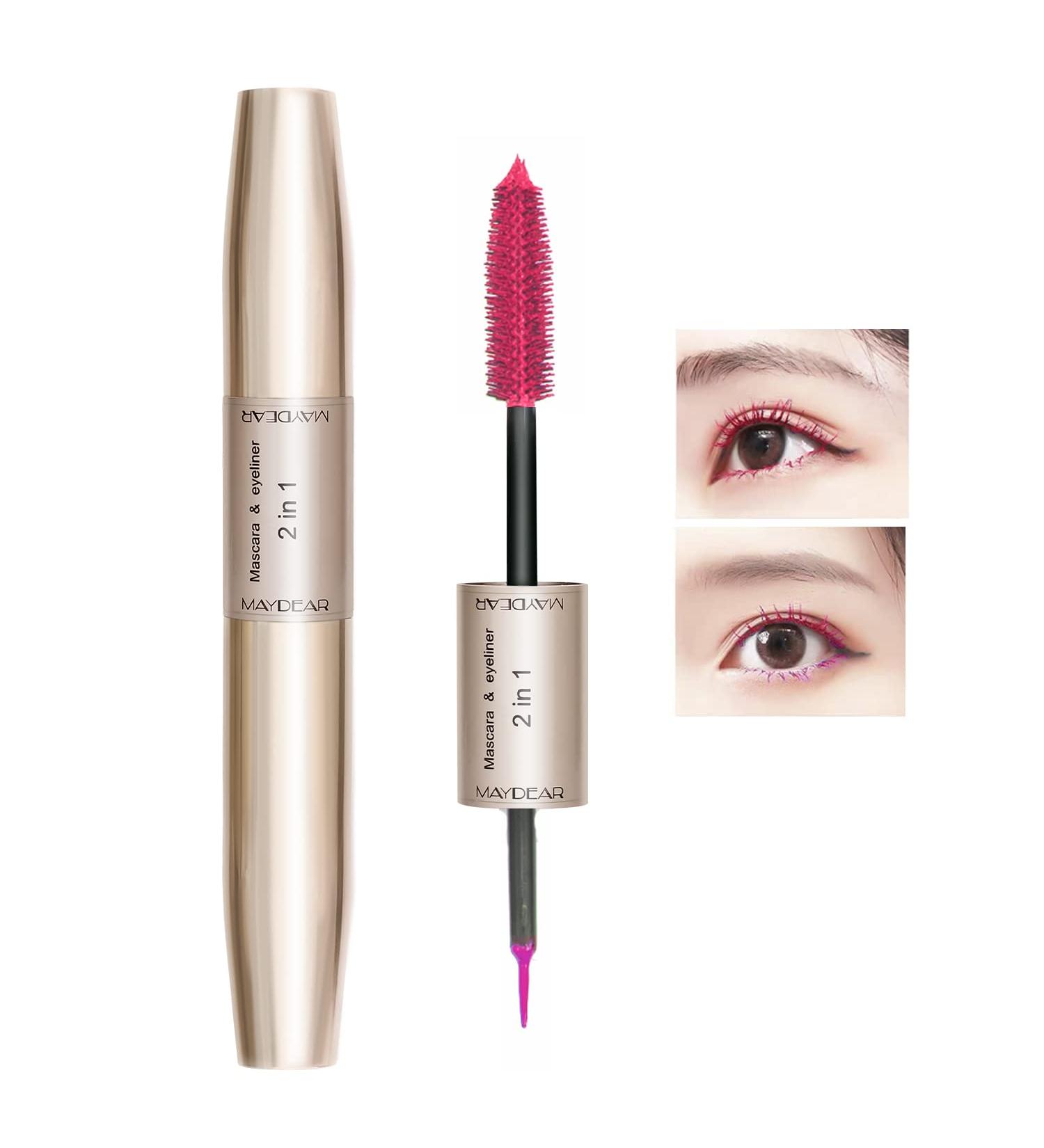 Maydear 2 in 1 Color Mascara Liquid Eyeliner+Mascara - Rose | Longlasting, Smudge-Proof, Voluminous and Charming | Multiple Colors - Buy Online on GoSupps.com