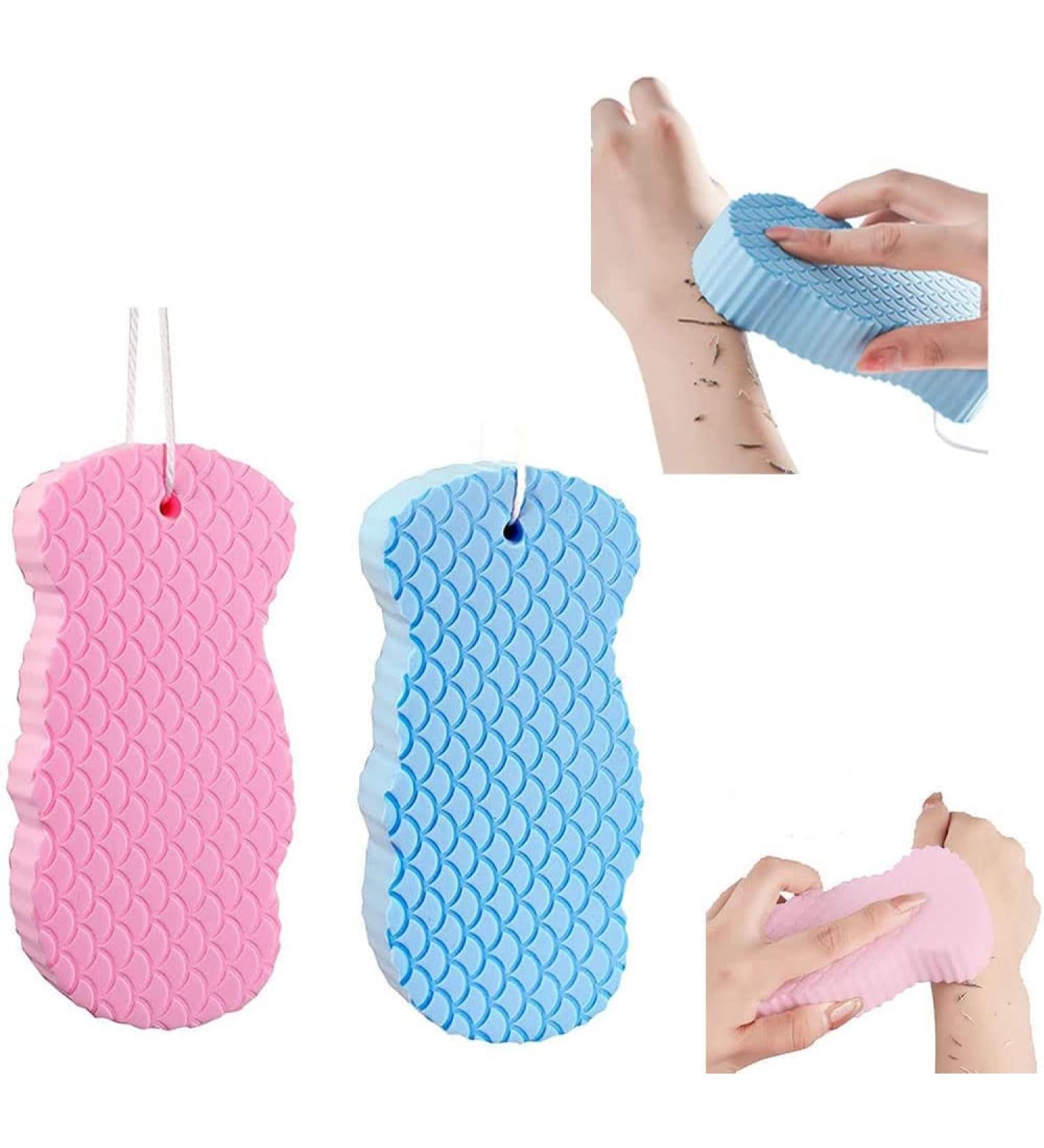 Exfoliating Bath Sponge 2Pcs Dead Skin Sponge  Super Soft Body Shower Sponge to Spa Reusable for Adults Children and Pregnant Women (Pink +Blue) two - Buy Online on GoSupps.com