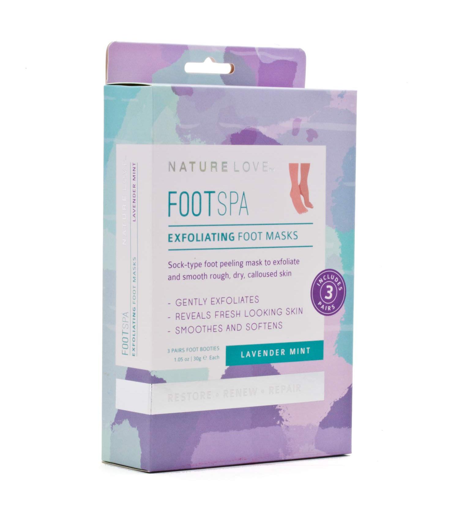 Nature Love Exfoliating Foot Mask - Lavender Mint, Lactic Acid & Urea - Exfoliates & Removes Dead Skin - Paraben Free (3 Pairs) - Buy Online on GoSupps.com