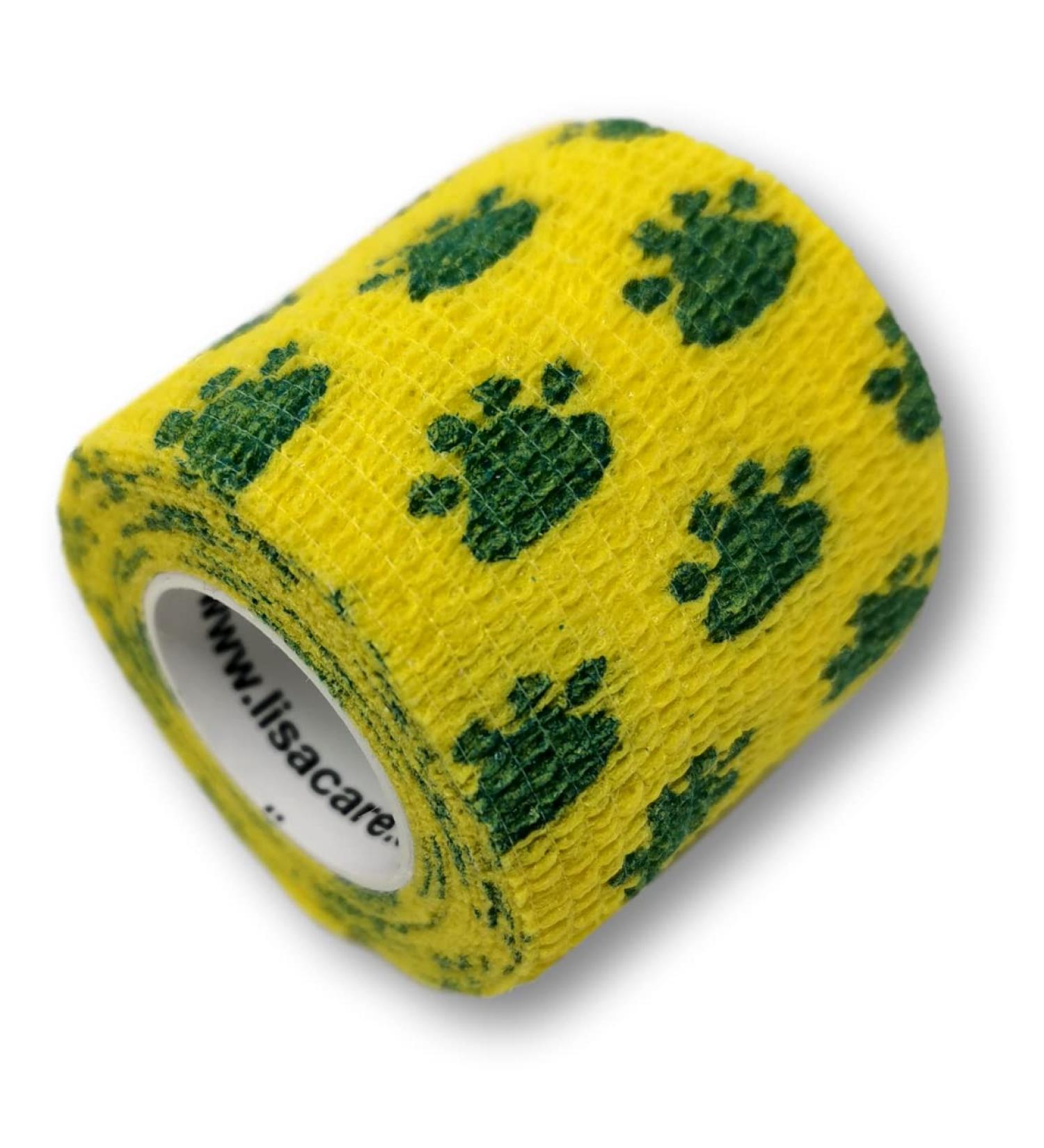 Lisacare Self-Adhering Bandage for Pets & Horses - 2 Rolls (5cm) - Adhesive Tape Cohesive Air-Permeable Elastic - Huge Color & Motif Selection (Paws Yellow) - 2-Set - International Shipping Available! - Buy Online on GoSupps.com