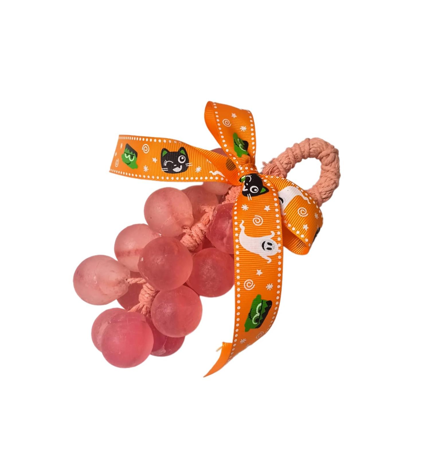 Pink Crystal Grape Handmade Soap Halloween Decoration Set with Pumpkin Ribbon & Spooky Accessory (Spider Carrying Red Eyeball) - Festive Halloween Hand Soap Gift for Bathroom Decor - Buy Online on GoSupps.com