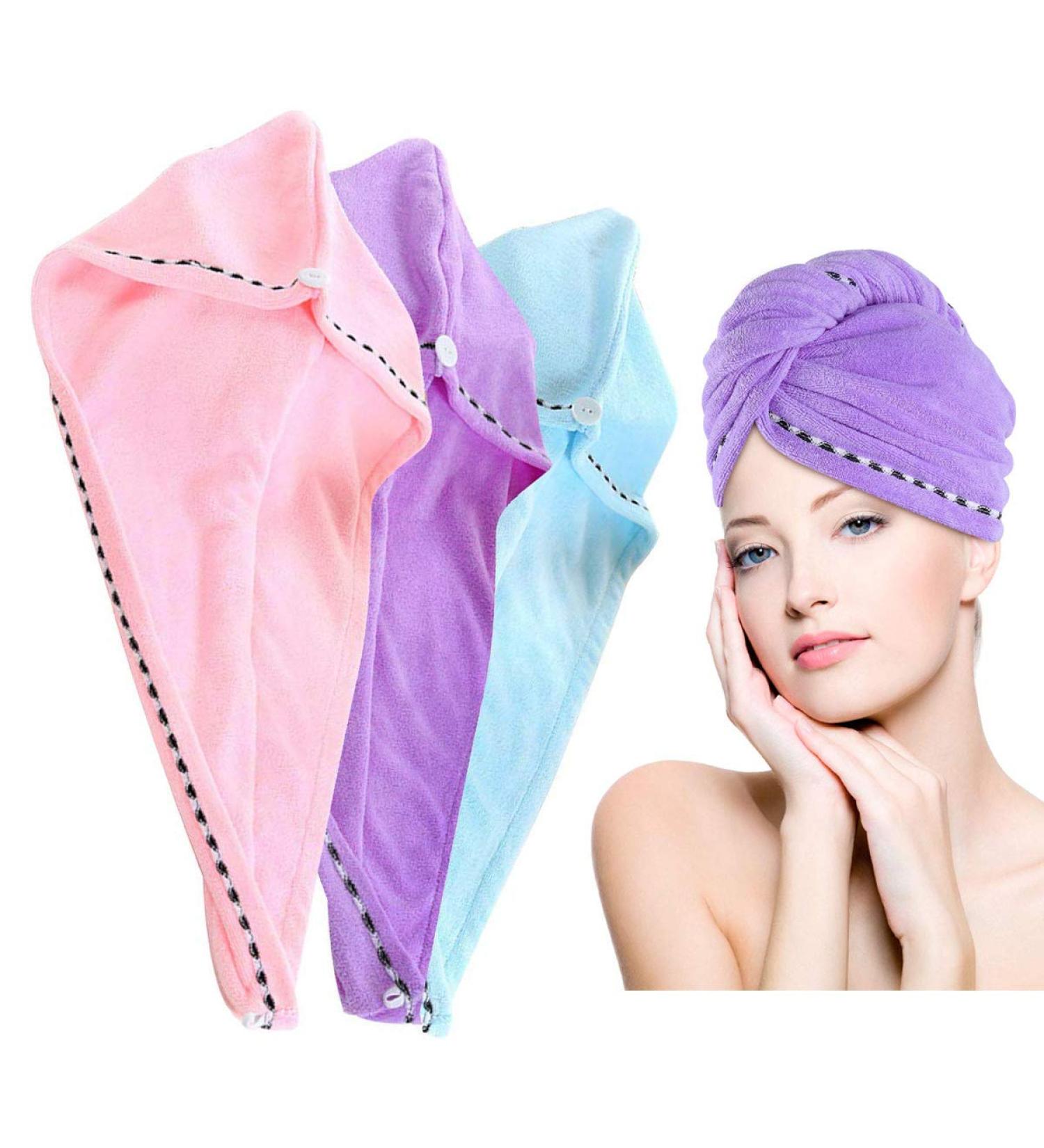 3 Pezzi Asciugamani Capelli Turbante in Microfibra - Asciugamani Asciugacapelli con Chiusura Bottone | Impermeabili e Veloce Asciugatura - Buy Online on GoSupps.com