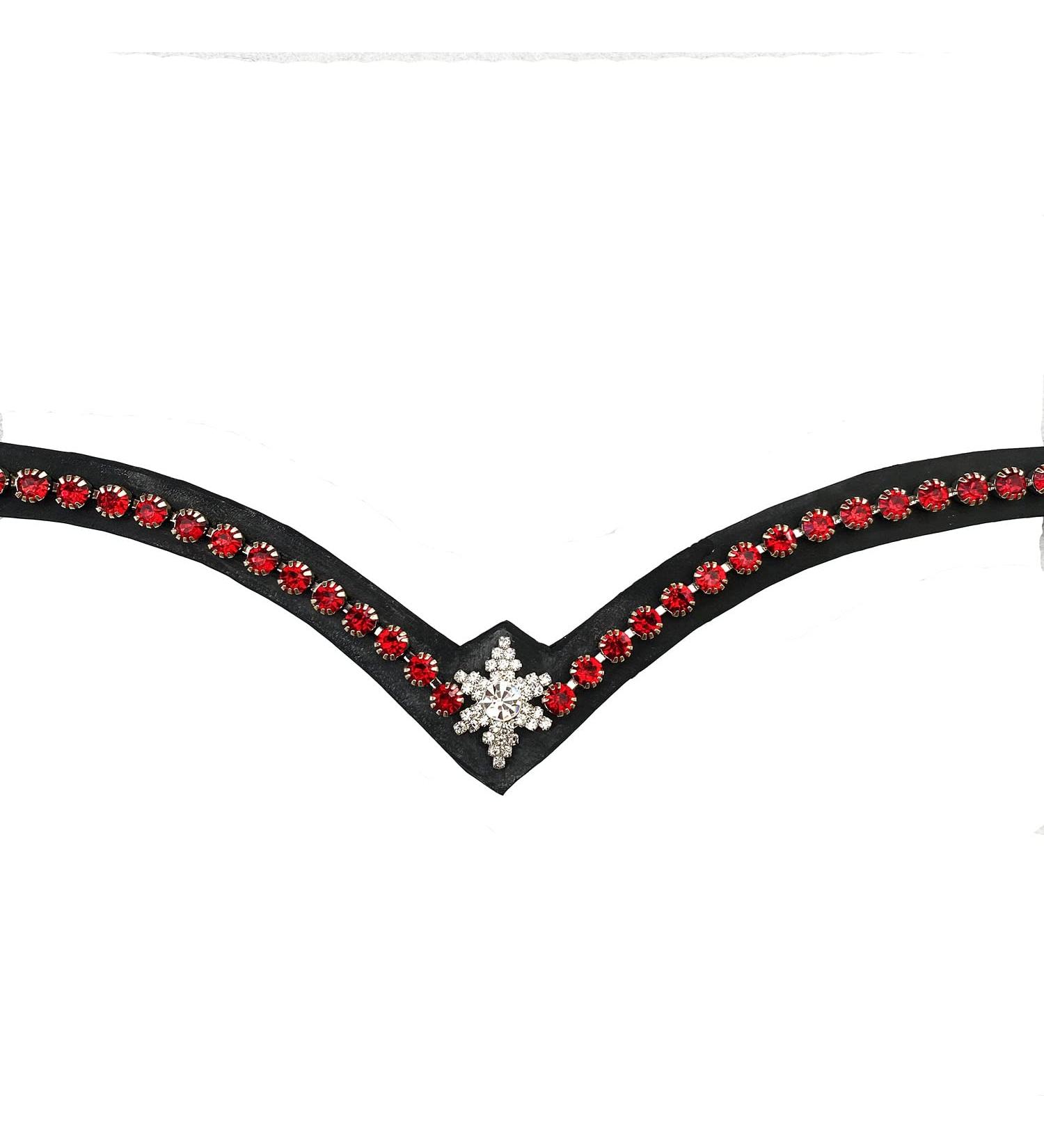 Leone Equipment Browband Horse Glitter in Gift Box | Full/Warmblood | Red Stones & Black Leather - International Shipping - Buy Online on GoSupps.com