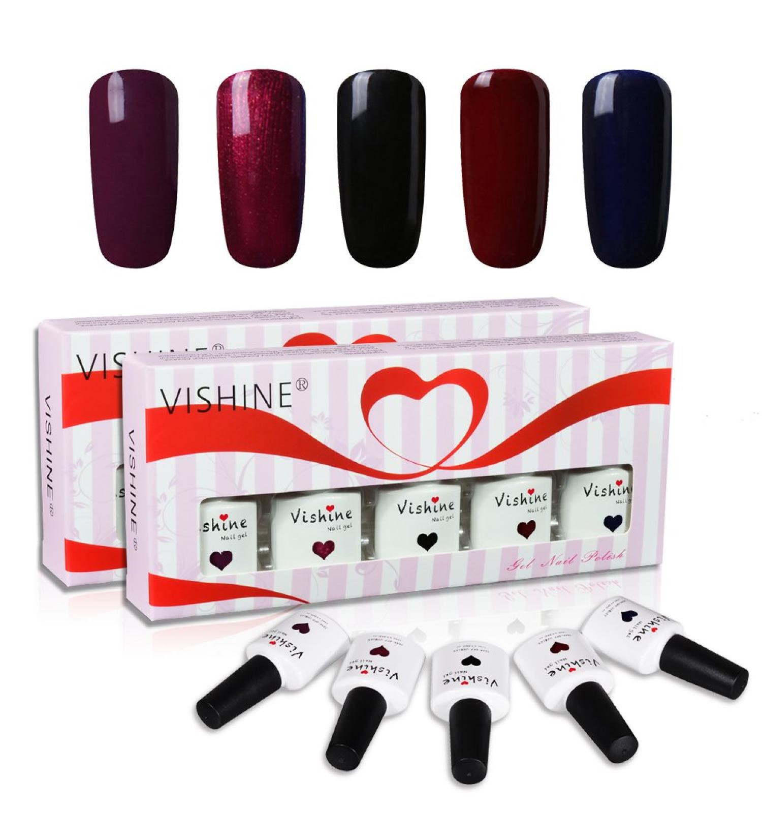 Vishine Soak Off UV LED Gel Nail Polish Multicolor Varnish Gift Set Of 5pcs X 10ml for Nail Art TX007 - Buy Online on GoSupps.com