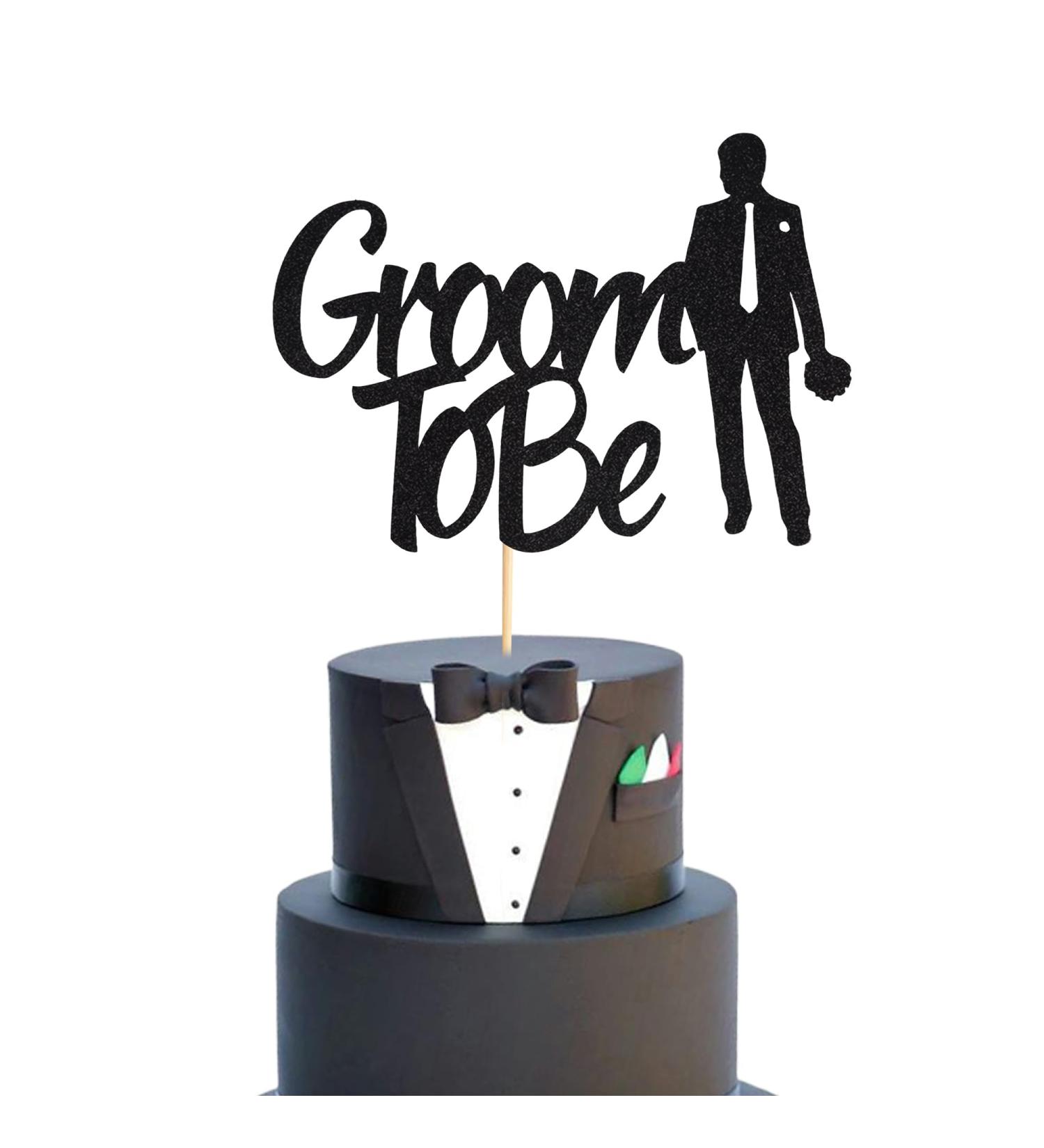 Arthsdite 1Pc Groom to Be Cake Topper Future Mr Engagement Wedding Bachelor Party Decoration Supplies - Black Glitter - Buy Online on GoSupps.com
