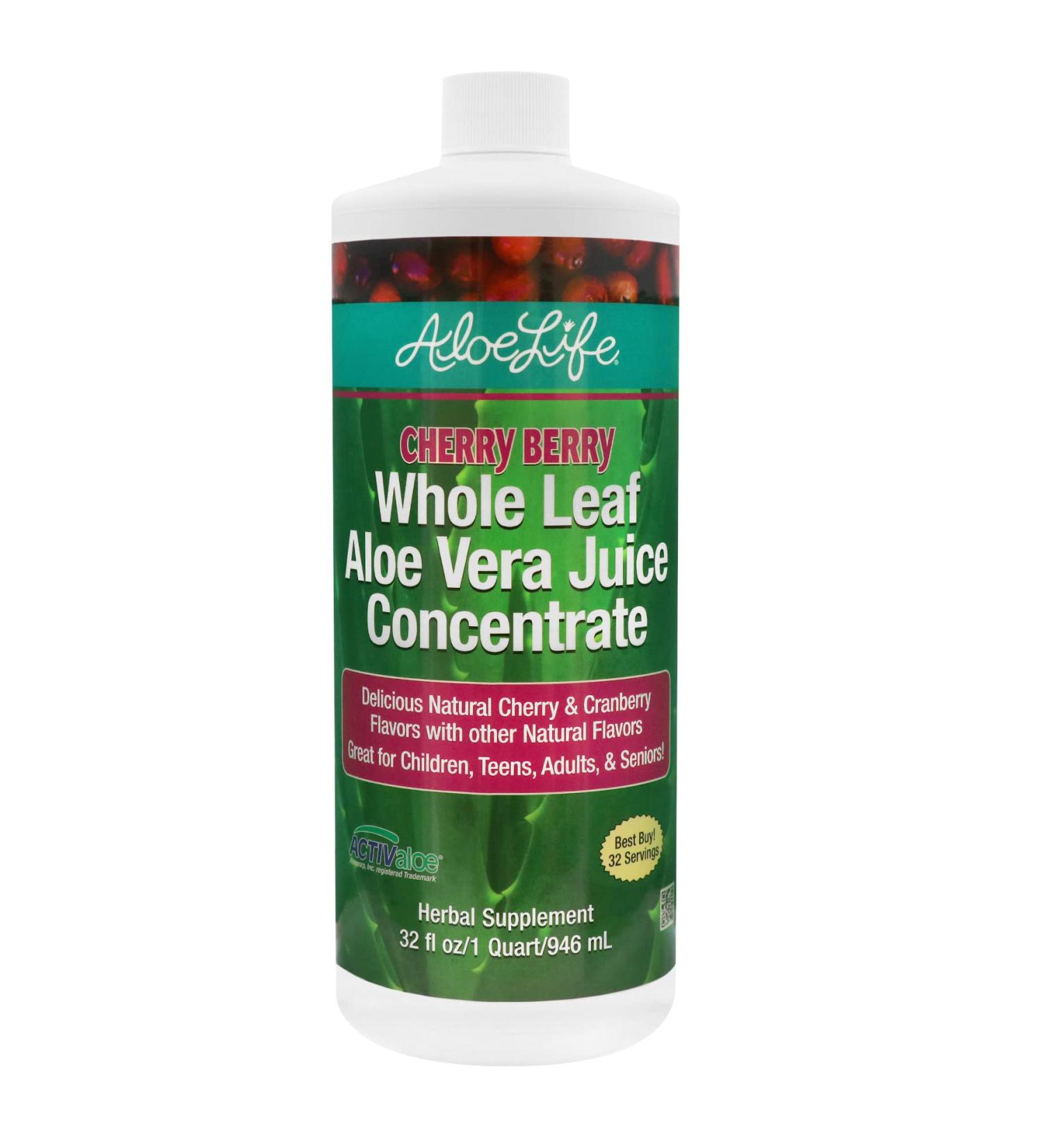 Aloe Life Whole Leaf Aloe Vera Juice Concentrate 32 oz | Organic Cherry Berry Flavor | Supports Digestion & Energy | Antioxidant Rich | Gluten-Free - Buy Online on GoSupps.com