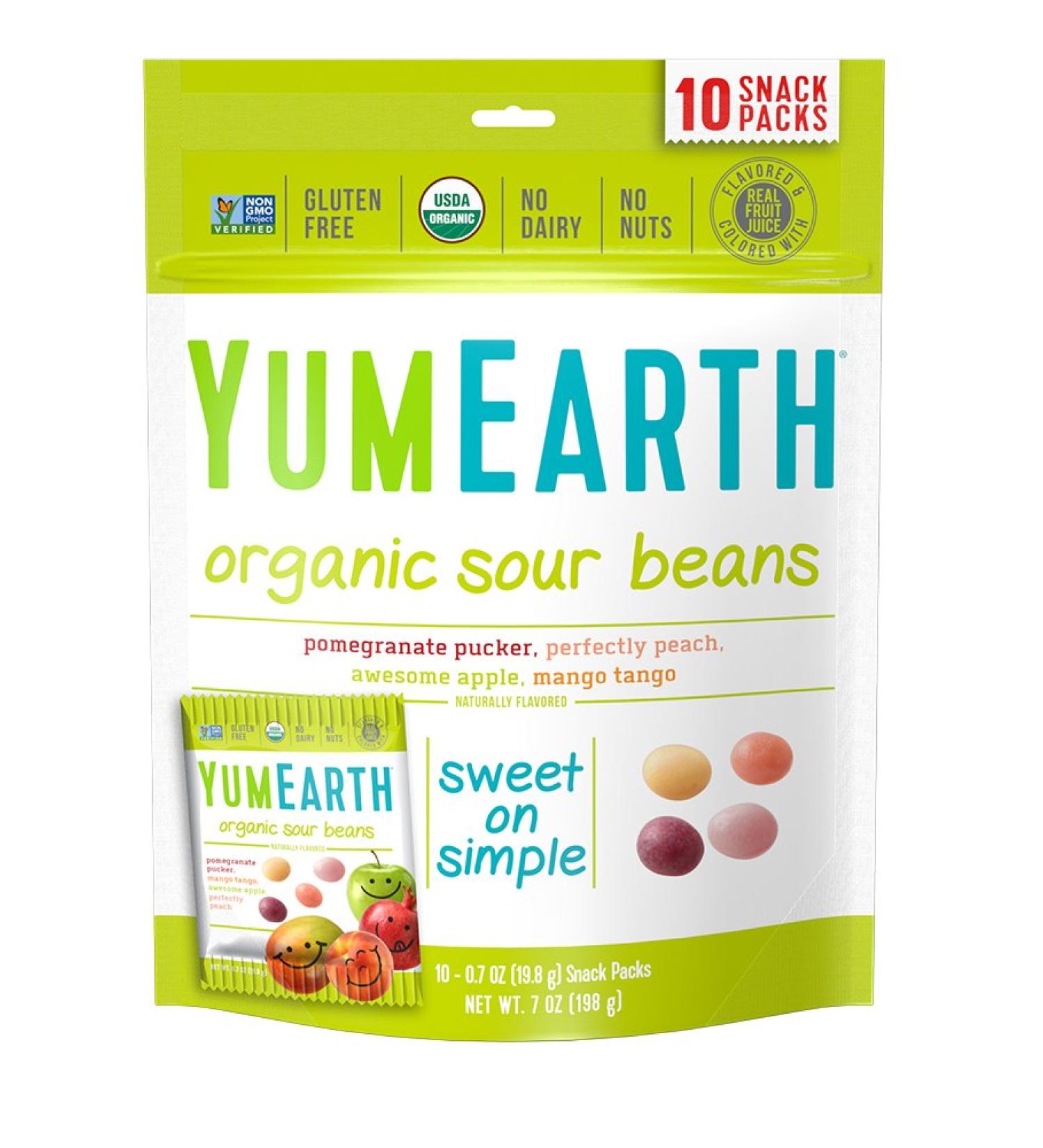 YumEarth Organic Sour Beans Assorted Flavors 10 Snack Packs 0.7 oz (19.8 g) Each - Buy Online on GoSupps.com