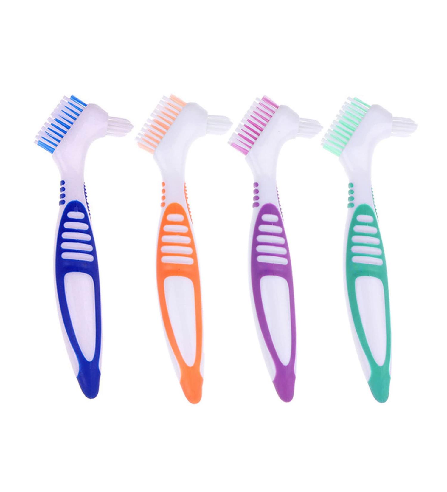 4 pieces of portable prosthesis cleaning brushes with moderate multi -layered bristles double -sided brush for cleaning false teeth - 4 colors