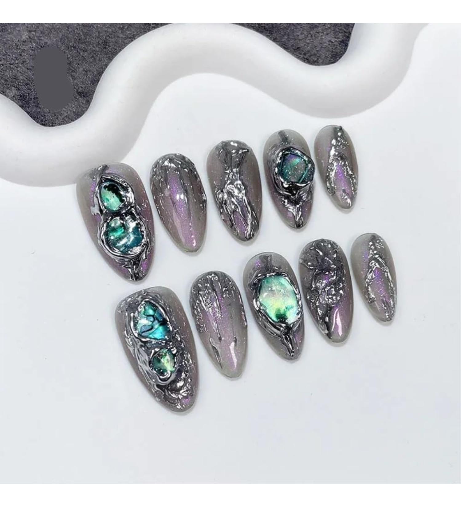 Handmade Nails Press on Full Cover Nails Spice Girl Sweet Cool Metallic Dimensional Long Fake Nails Nail enhancement (Color : 2 Size : S) - Buy Online on GoSupps.com