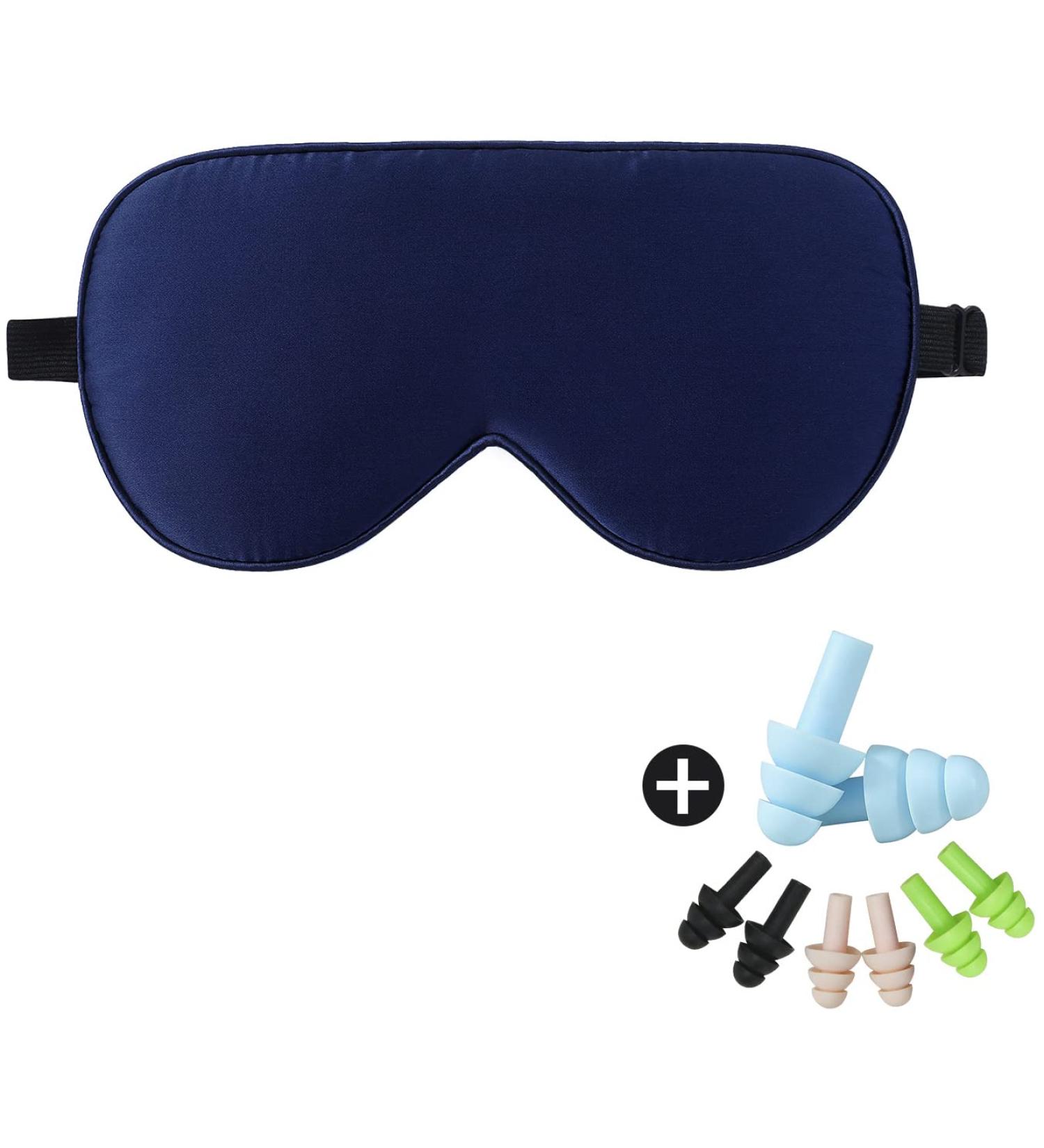100% Natural Mulberry Silk Eye Mask for Sleeping | Adjustable Sleep Mask for Women & Men | Includes 4 Pairs of Ear Plugs & Travel Pouch | Navy Blue - Buy Online on GoSupps.com