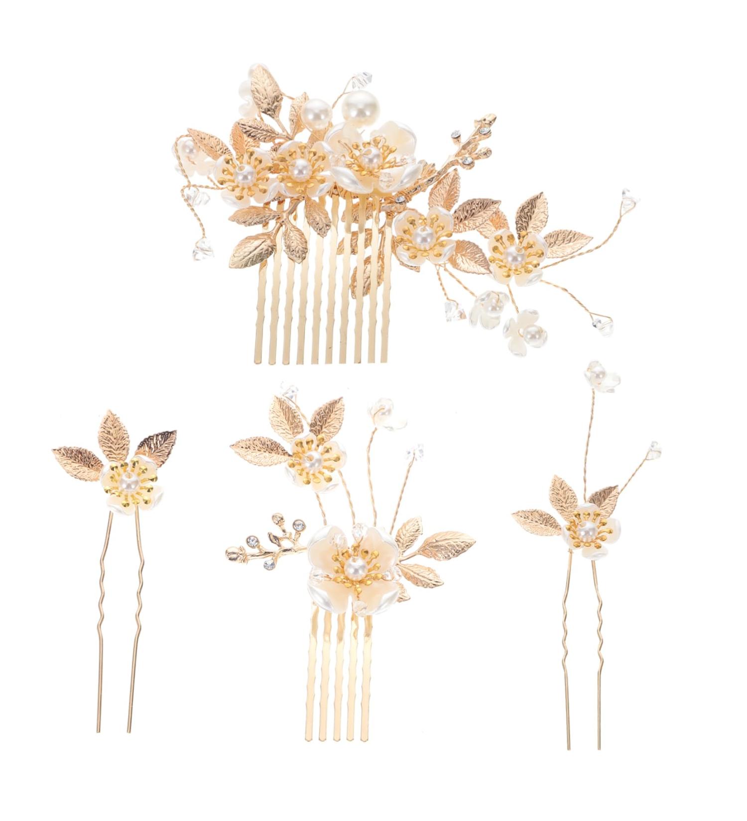 Housoutil 1 Set Wedding Hair Comb Hair Barrettes Hair Clips Bridal Tiara Wedding Bun Comb Pearl Hair Comb Pearl Hair Clip Rhinestones Bride Hair Accessories Copper Wire - Buy Online on GoSupps.com