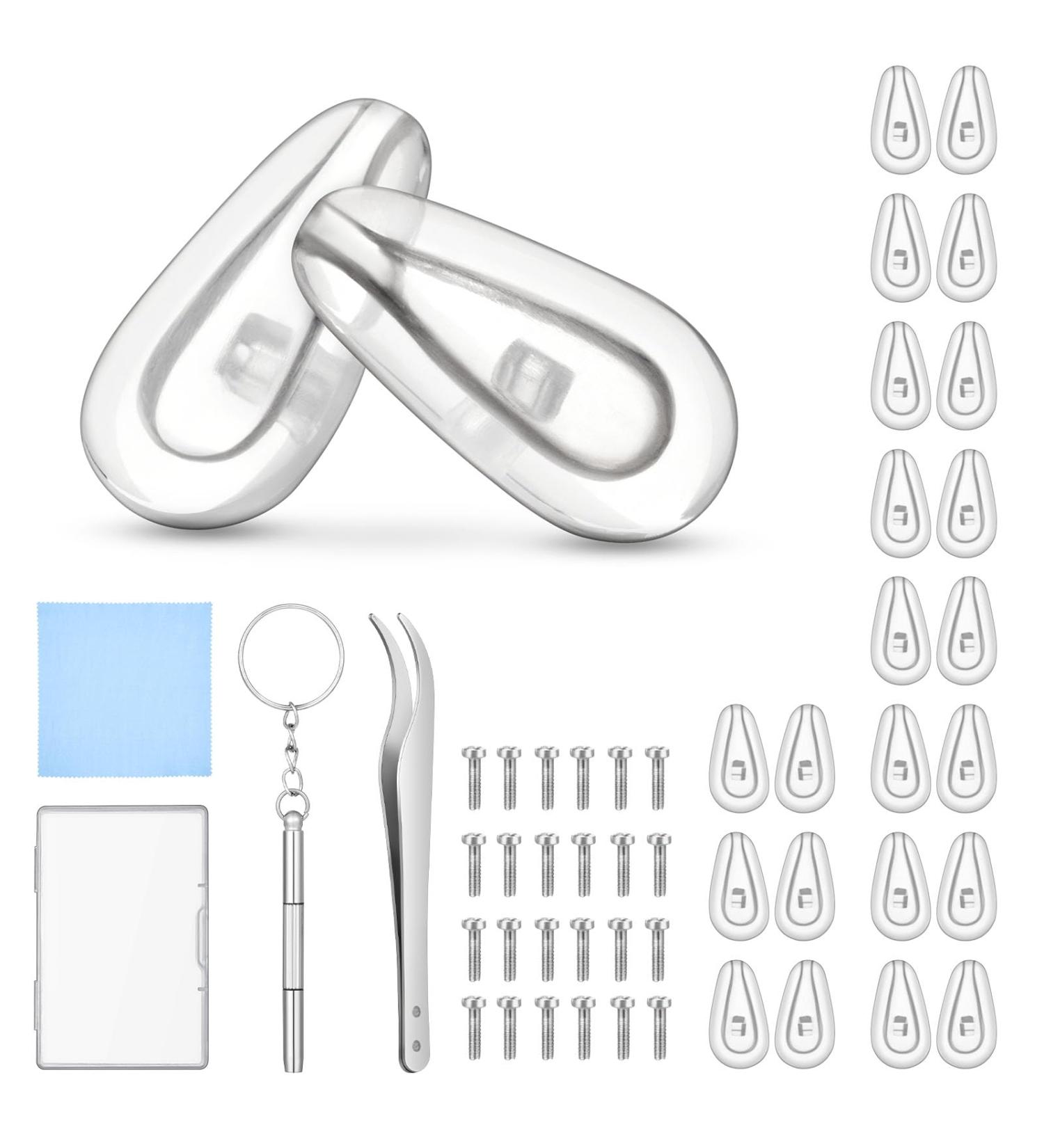 Vastar Glasses Repair Set - 12 Pairs Silicone Nose Pads 24 Screws 3-in-1 Screwdriver Cleaning Cloth & Tweezers | International Shipping - Buy Online on GoSupps.com