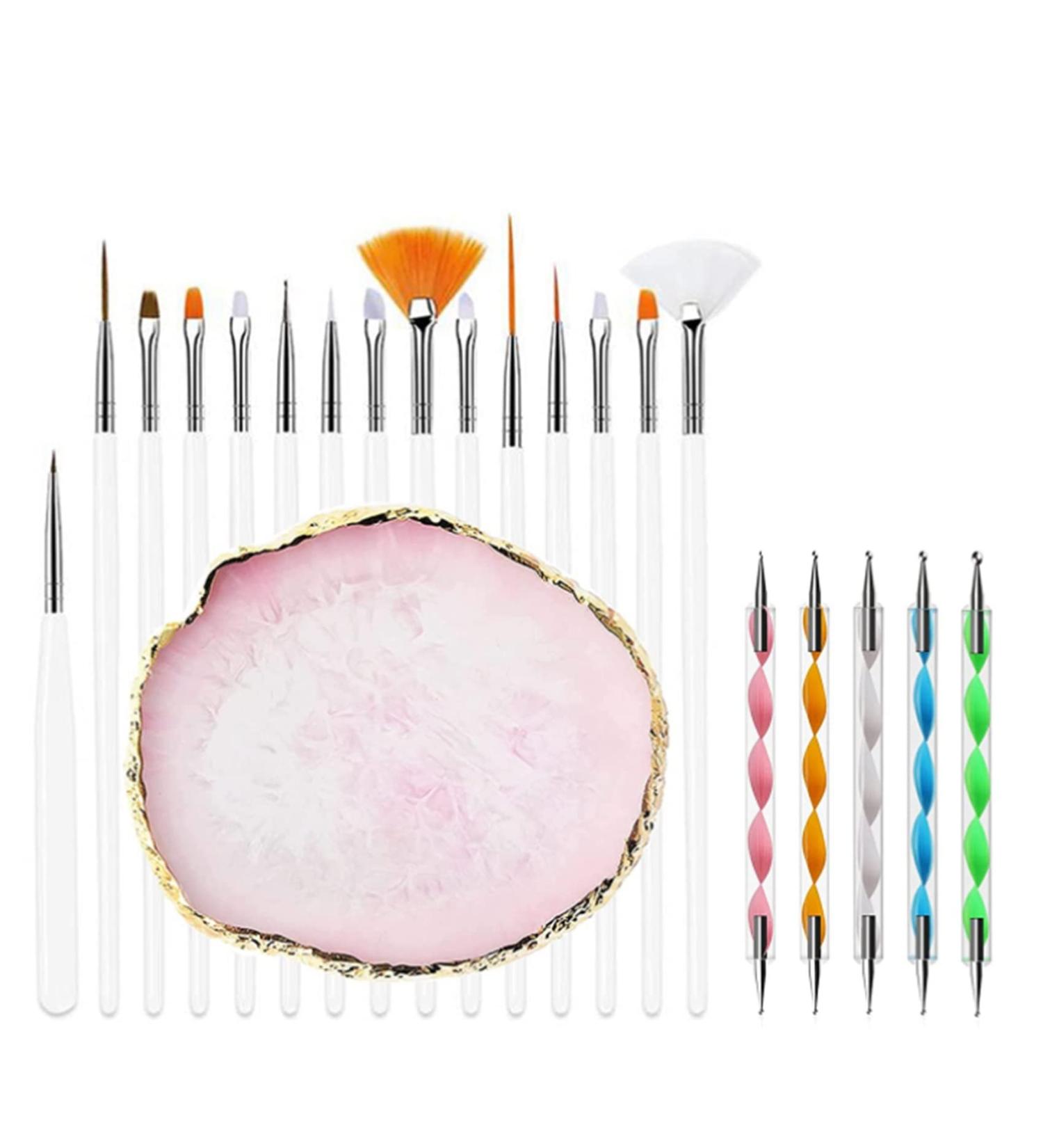 Kahdsvby 20 Pieces Nail Art Brushes with 1 Piece Nail Tips Nail Supplies Nail Palette Polish Palette Manicure Design Tools White - Buy Online on GoSupps.com