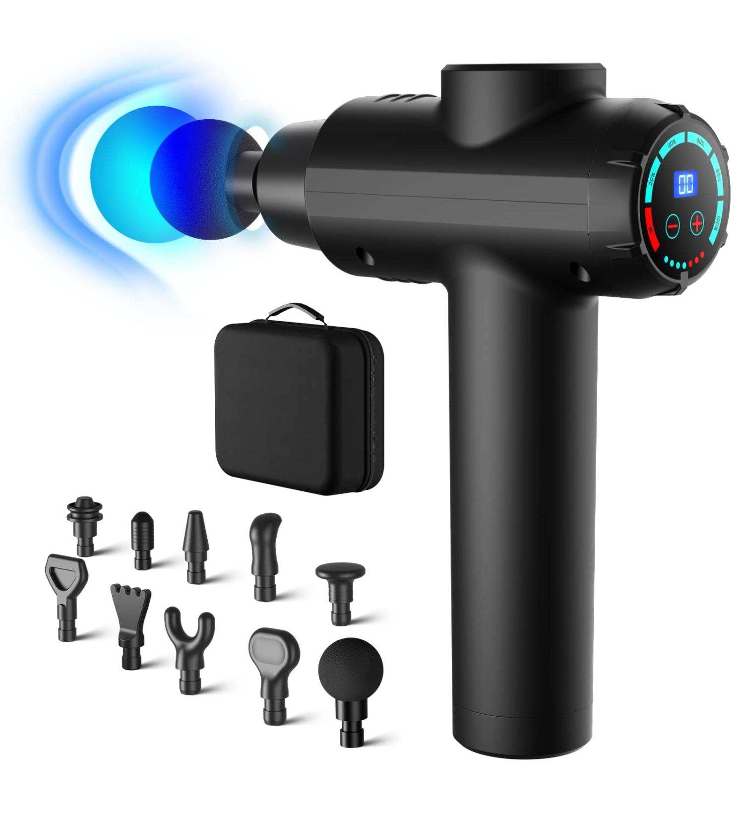 Deep Tissue Percussion Massage Gun for Pain Relief - Quiet & Portable Electric Massager with 12 Attachments and 30 Speeds - Buy Online on GoSupps.com