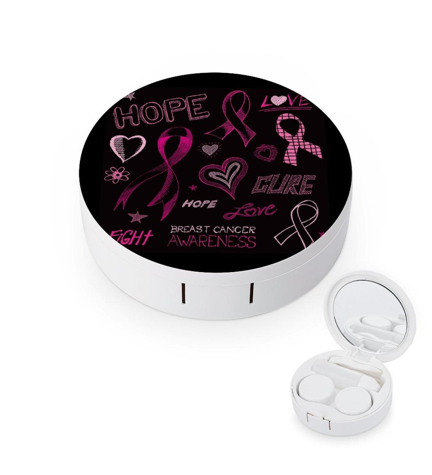 Breast Cancer Awareness Round Case for Contact Lens - Portable Cute Storage Box with Mirror - Buy Online on GoSupps.com