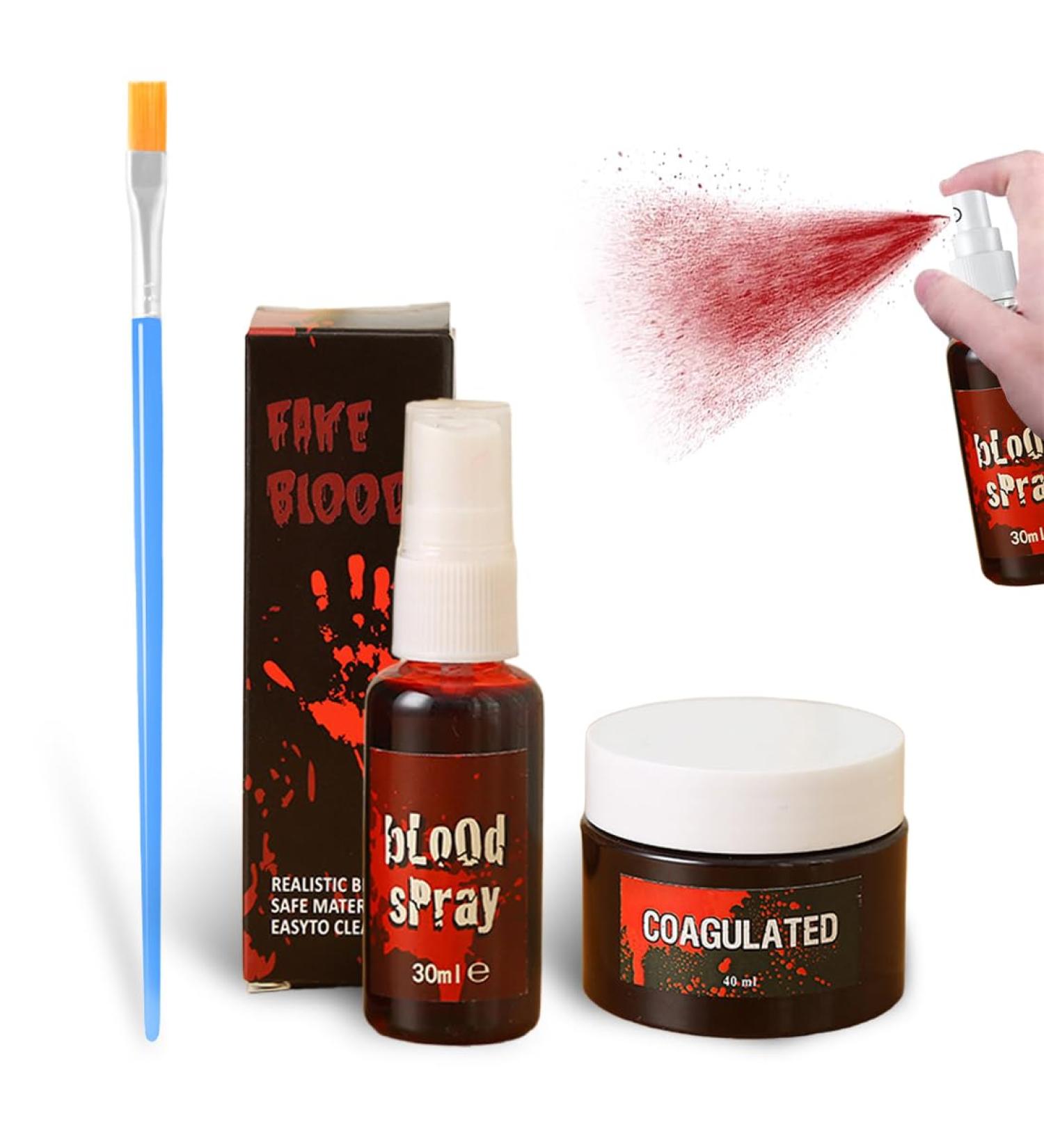 HAMKU Halloween artificial blood set 40 ml gel + 30 ml spray realistic blood for makeup special effects zombie vampire clown easy to clean cosplay and horror party - Buy Online on GoSupps.com