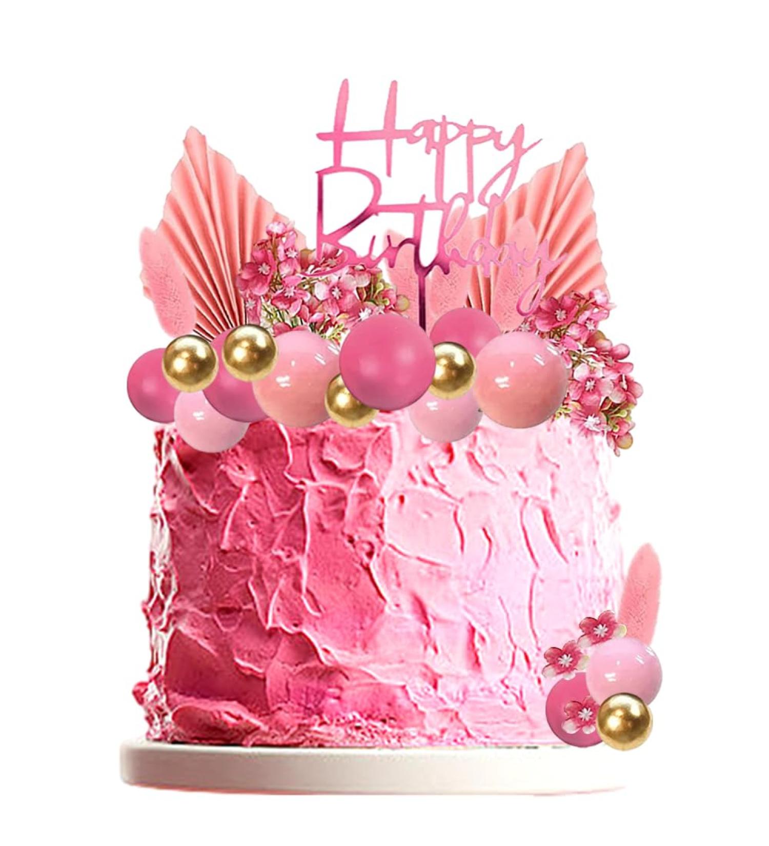29PCS Pink Boho Flower Cake Decoration Balloon Flowers Cake Decoration Paper Palm Fan Cake Topper Mini Balloon Cake DIY Cake Decoration for Birthday Party Wedding Party - Buy Online on GoSupps.com