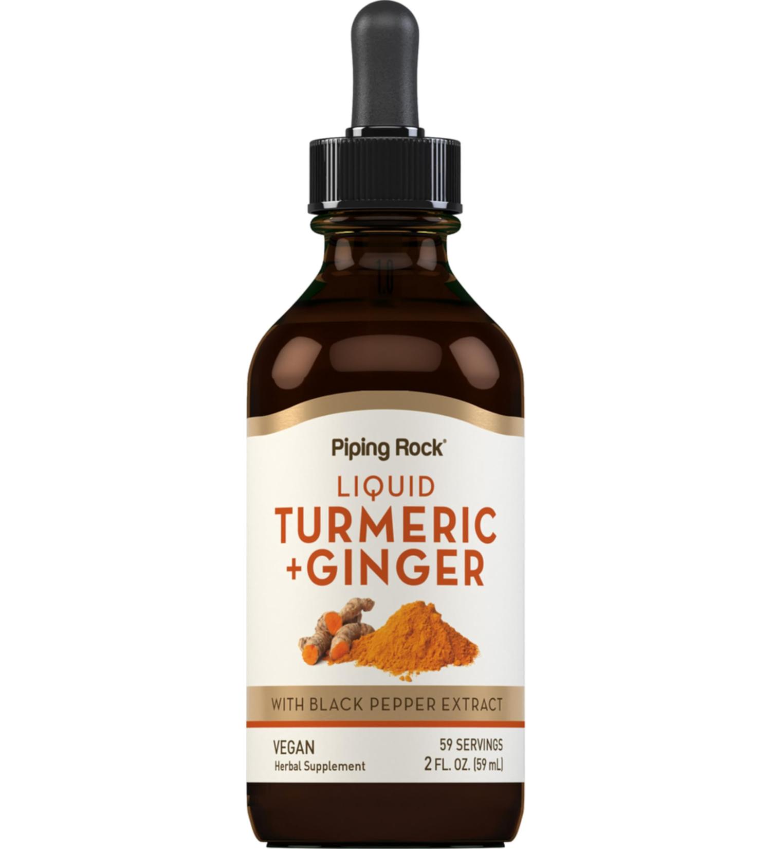Piping Rock Turmeric and Ginger Liquid Drops | 2 Fl Oz | Tincture Supplement with Black Pepper Extract | Vegan Non-GMO Gluten Free - Buy Online on GoSupps.com