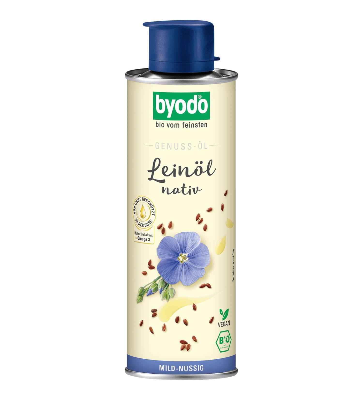 ByoDo Byodo - Pack of 6 bottles of organic cold-pressed flaxseed oil - 250 ml - Mild nutty flavor - 100% pure - Rich in omega-3 fatty acids - Vegan - Buy Online on GoSupps.com