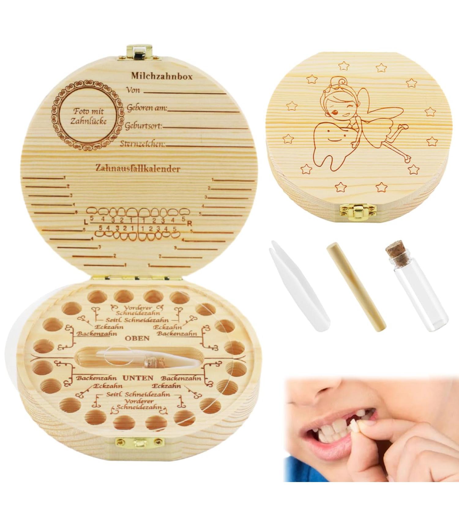 Milk Tooth Jar - Wooden Tooth Box for Boys & Girls | Keepsake for Milk Teeth Fairy Gifts & Presentation - Buy Online on GoSupps.com