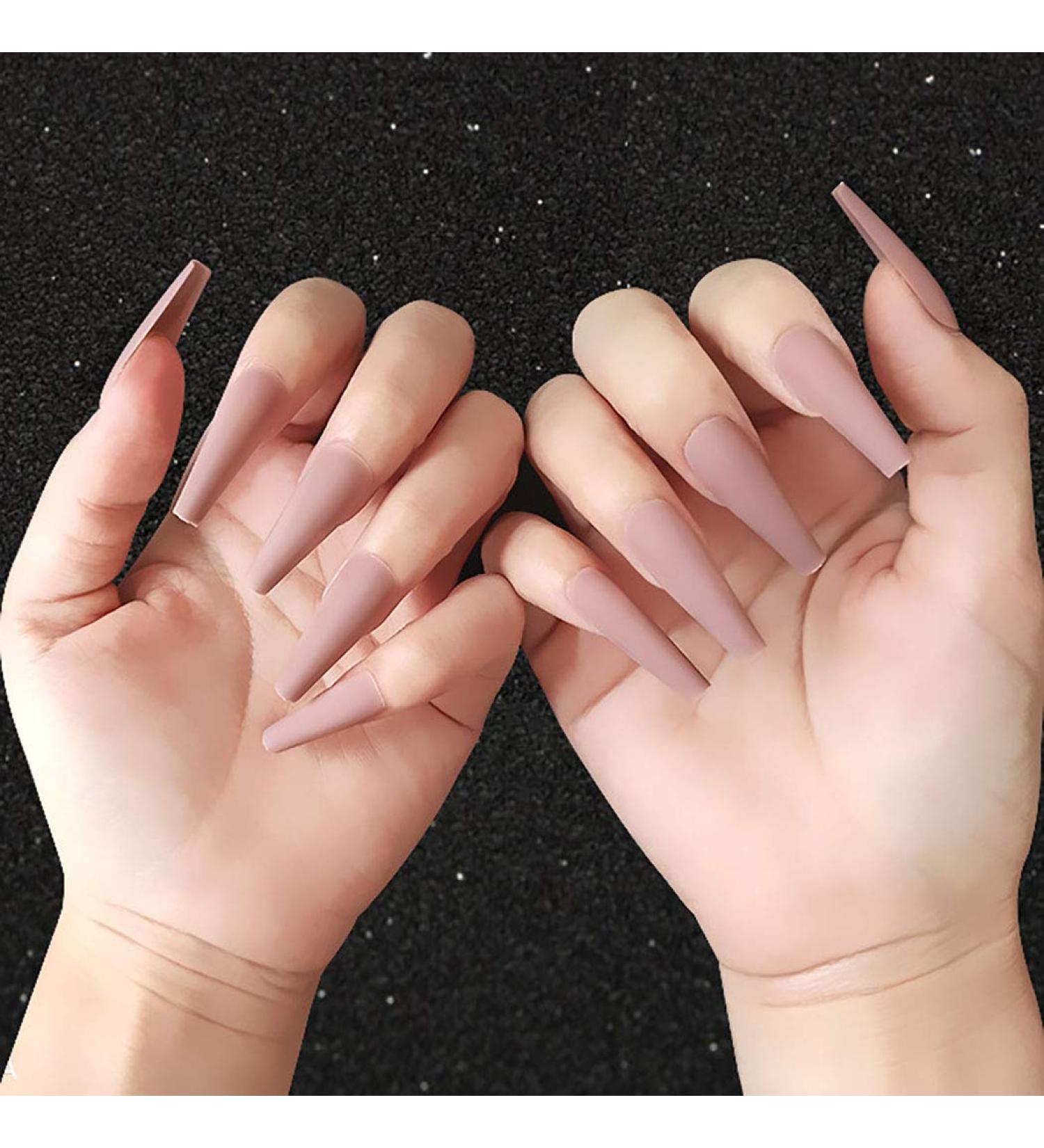 Shop Sethexy Matte Ballerina Monochrome Long False Nails - Acrylic Art Tips in Pink for Women & Girls | International Shipping Available - Buy Online on GoSupps.com