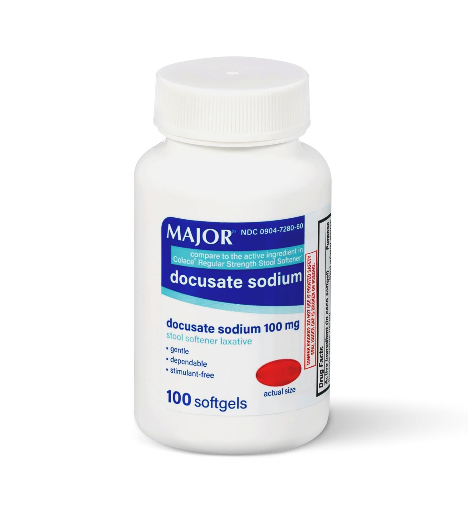 MAJOR Docusate Sodium 100mg Softgels Stool Softener Laxative for Occasional Constipation Relief - Gentle Dependable Stimulant-Free 100 Count (1-Pack) - Buy Online on GoSupps.com