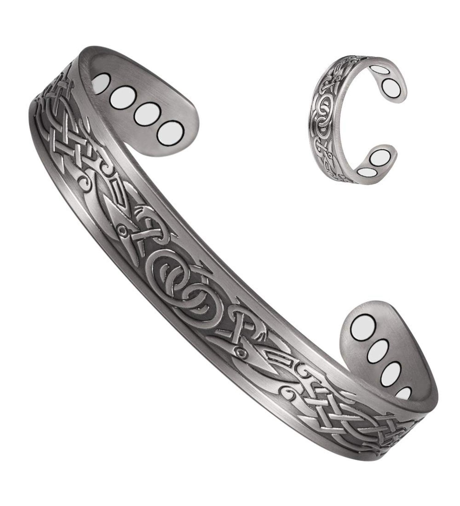 YINOX Adjustable Magnetic Copper Ring Jewelry Set - Antique Silver Bracelet for Arthritis Relief | Fashion for Women & Men - Buy Online on GoSupps.com