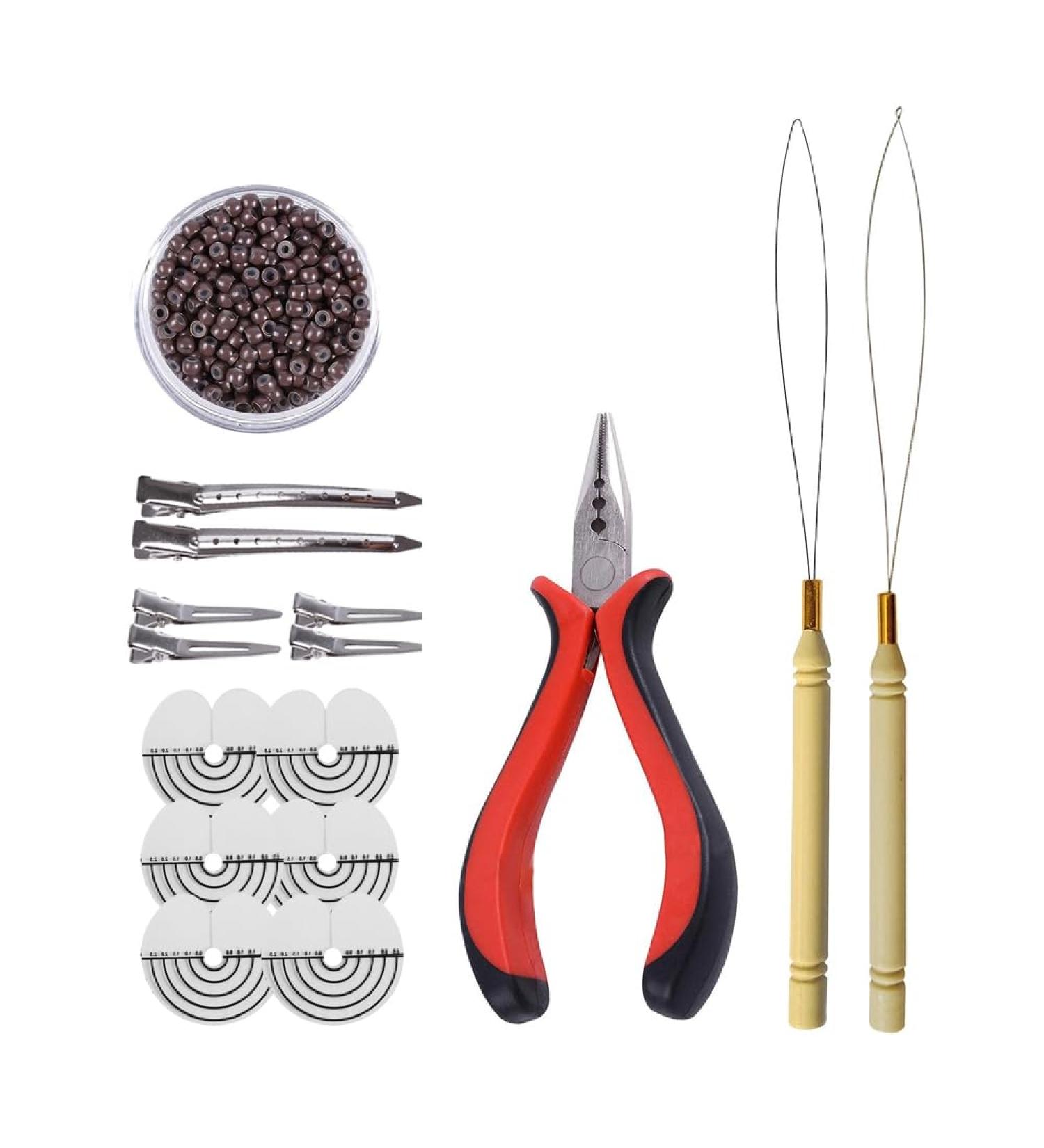 Microring Extensions Set: 3-Hole Pliers & 500 Brown Nanorings with Silicone for Perfect Hair Extensions - Buy Online on GoSupps.com