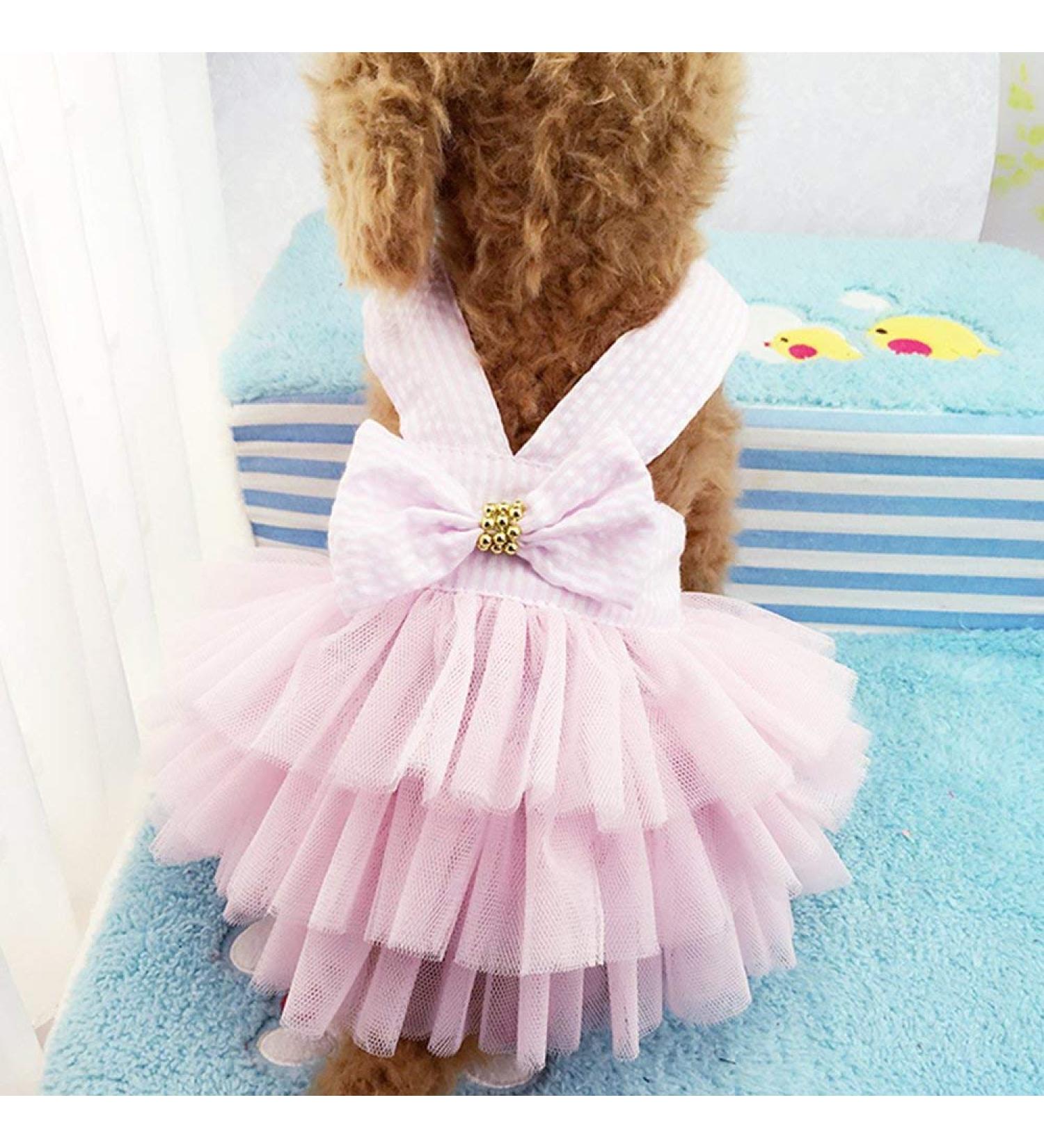 Pink Striped Mesh Dog Princess Dress - Fashionable Pet Clothes for Small Dogs - Buy Online on GoSupps.com