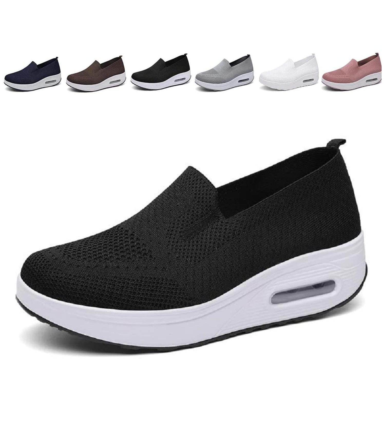 GEOBY Women's Orthopedic Slip-On Sneakers - Light Air Cushion Support, Arch and Diabetes Friendly - Black 7.5 - Buy Online on GoSupps.com