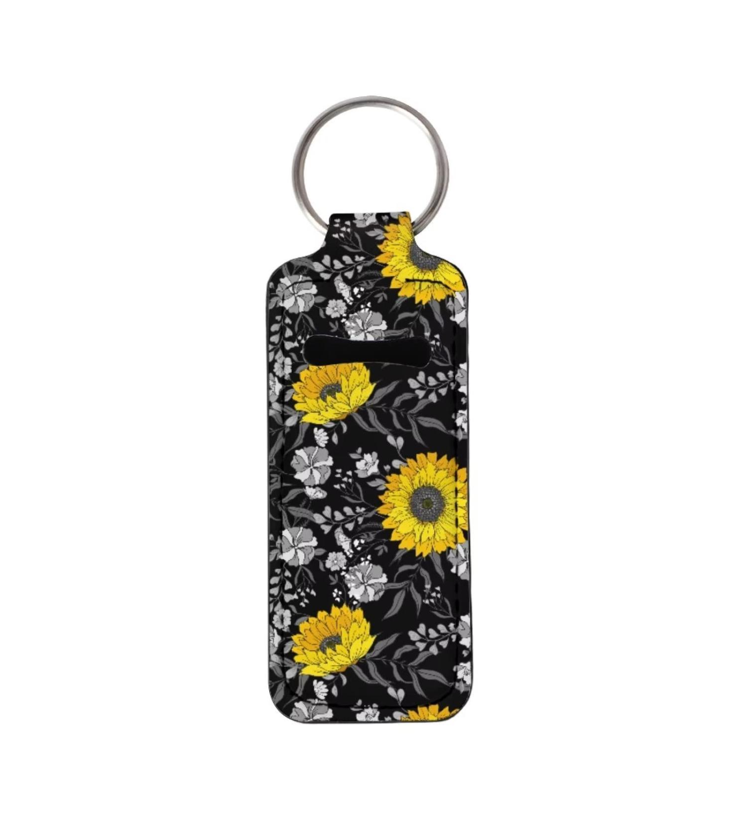 Sunflower Chapstick Keychain Holder - Black Yellow Lip Balm Sleeve - Buy Online on GoSupps.com