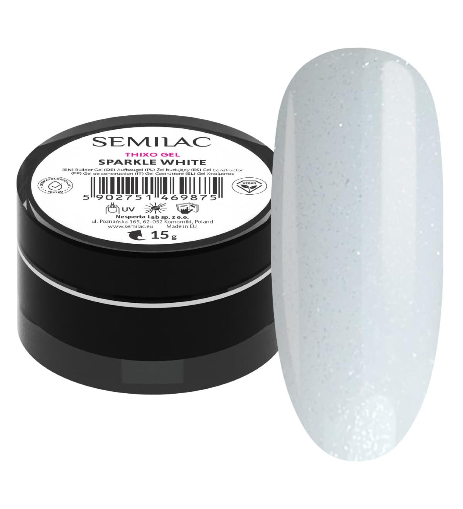  Semilac Semilac Builder Thixo Gel Sparkle White 15g - Build with Shine for Nail Extension and Builder - UV LED - Tiksotrope and Self Smoothing - White Cover Gel with Glitter - Buy Online on GoSupps.com