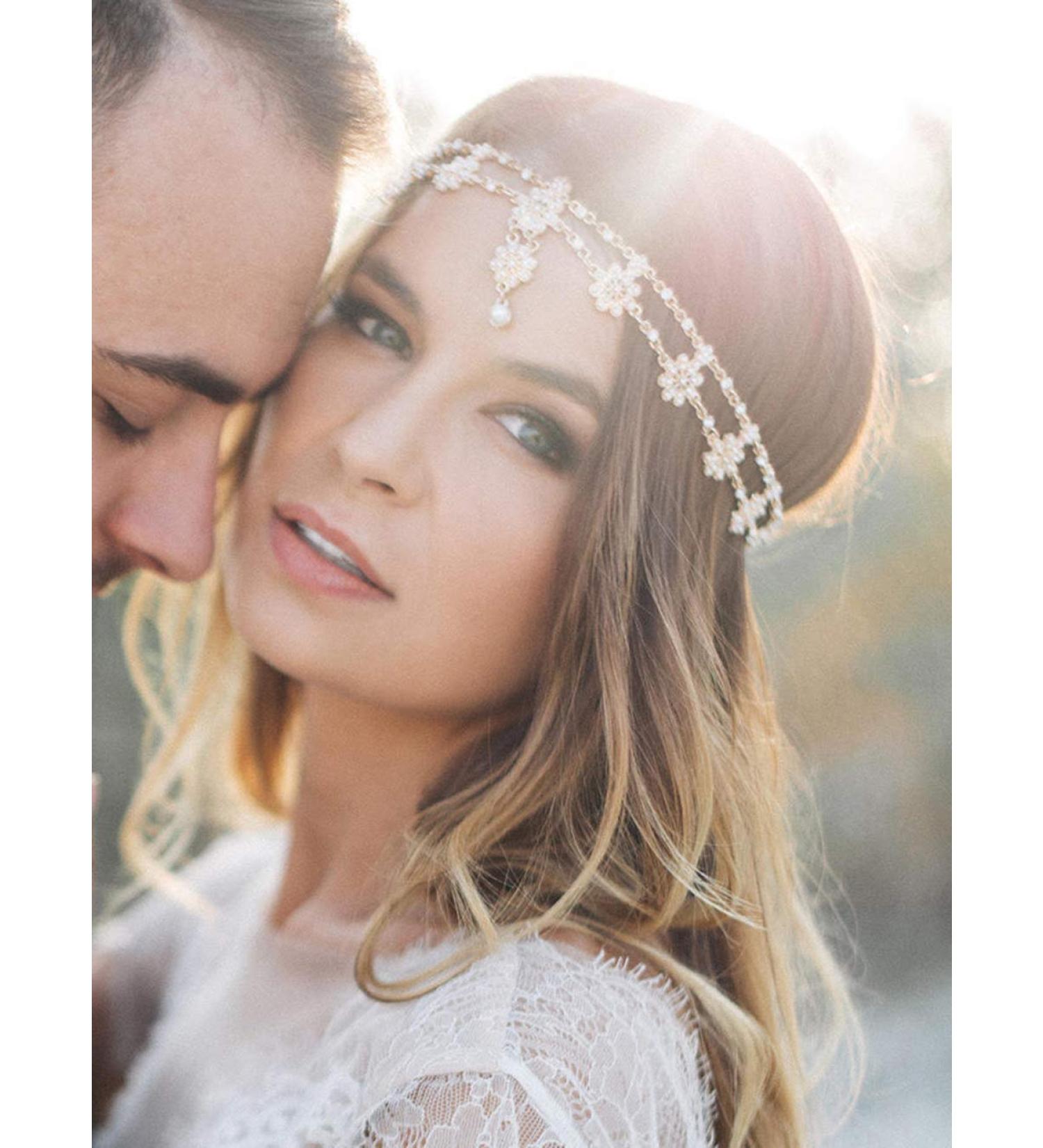 DoubleNine Gold Flower Boho Bridal Headpiece - Goddess Wedding Hair Accessories - Buy Online on GoSupps.com
