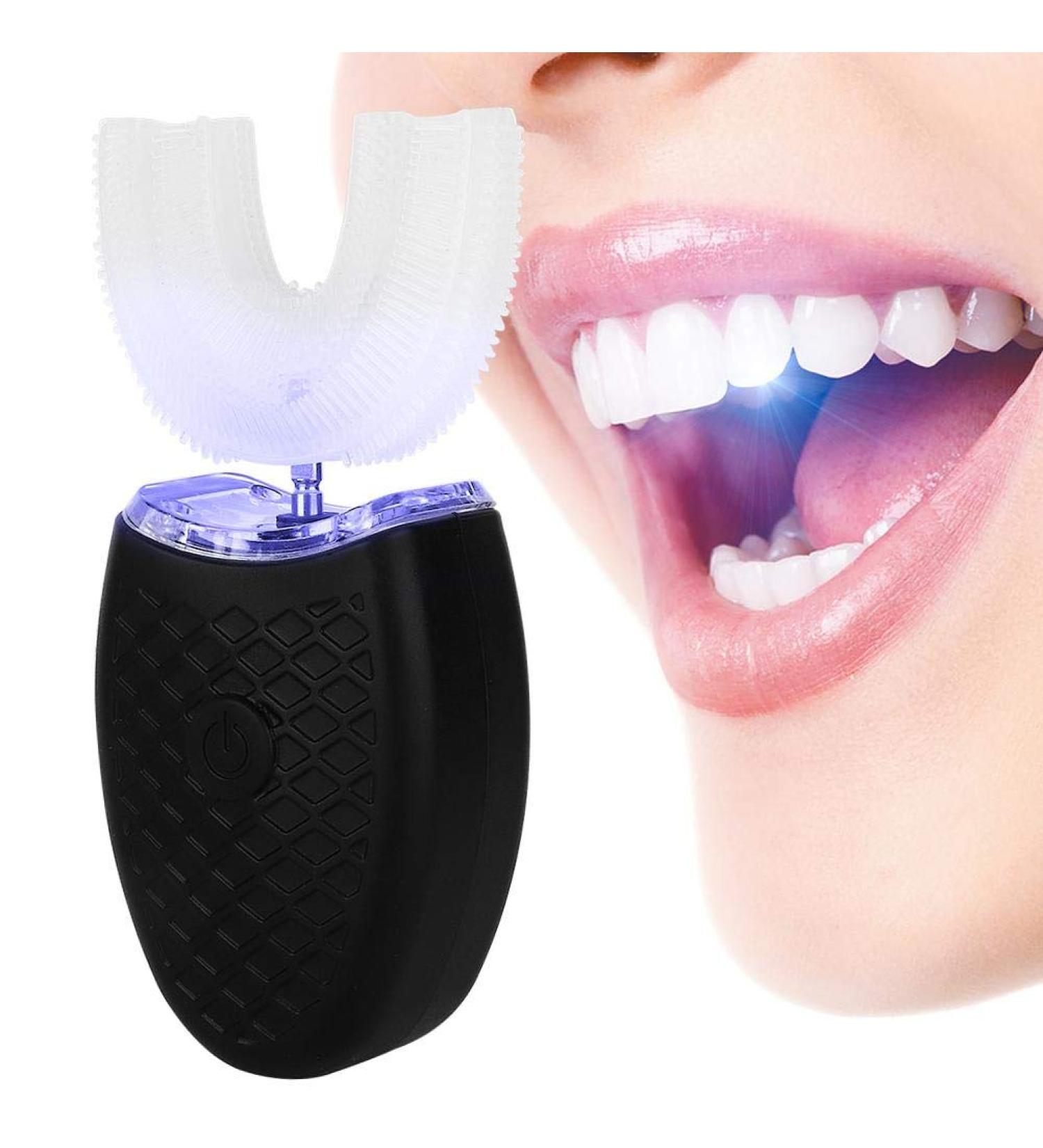 Buy U-Shaped Electric Dental Brush for Adults - Automatic Toothbrush for Deep Cleaning & Blu-ray Teeth Whitening (Black) - Buy Online on GoSupps.com
