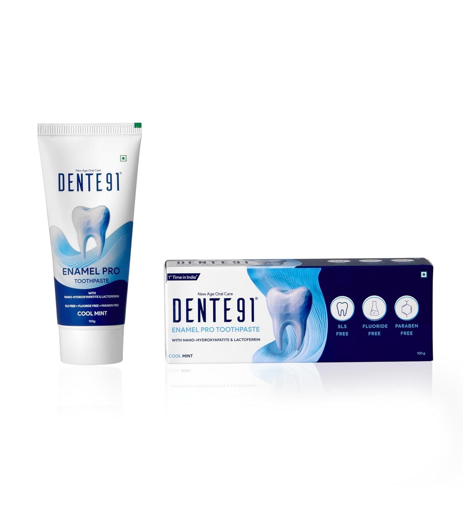 Dente.91 Enamel Pro Toothpaste| Sensitivity Relief | Repairs Cavities | Fights Gum Disease | Reduces Bad Breath | Strengthens Enamel | SLS Free | Fluoride Free | Paraben Free Pack of 1 100g - Buy Online on GoSupps.com