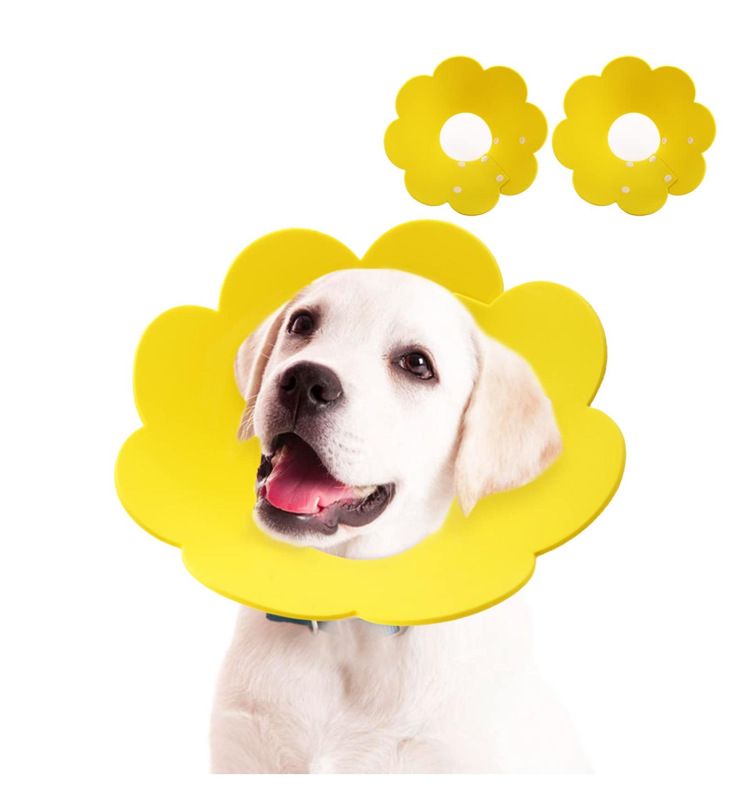 2-Piece Adjustable Soft Protective Collar for Dogs & Cats - Leak Protection Neck Rope - Recyclable Elisabethane Pet Collar in Yellow (Large) - Buy Online on GoSupps.com