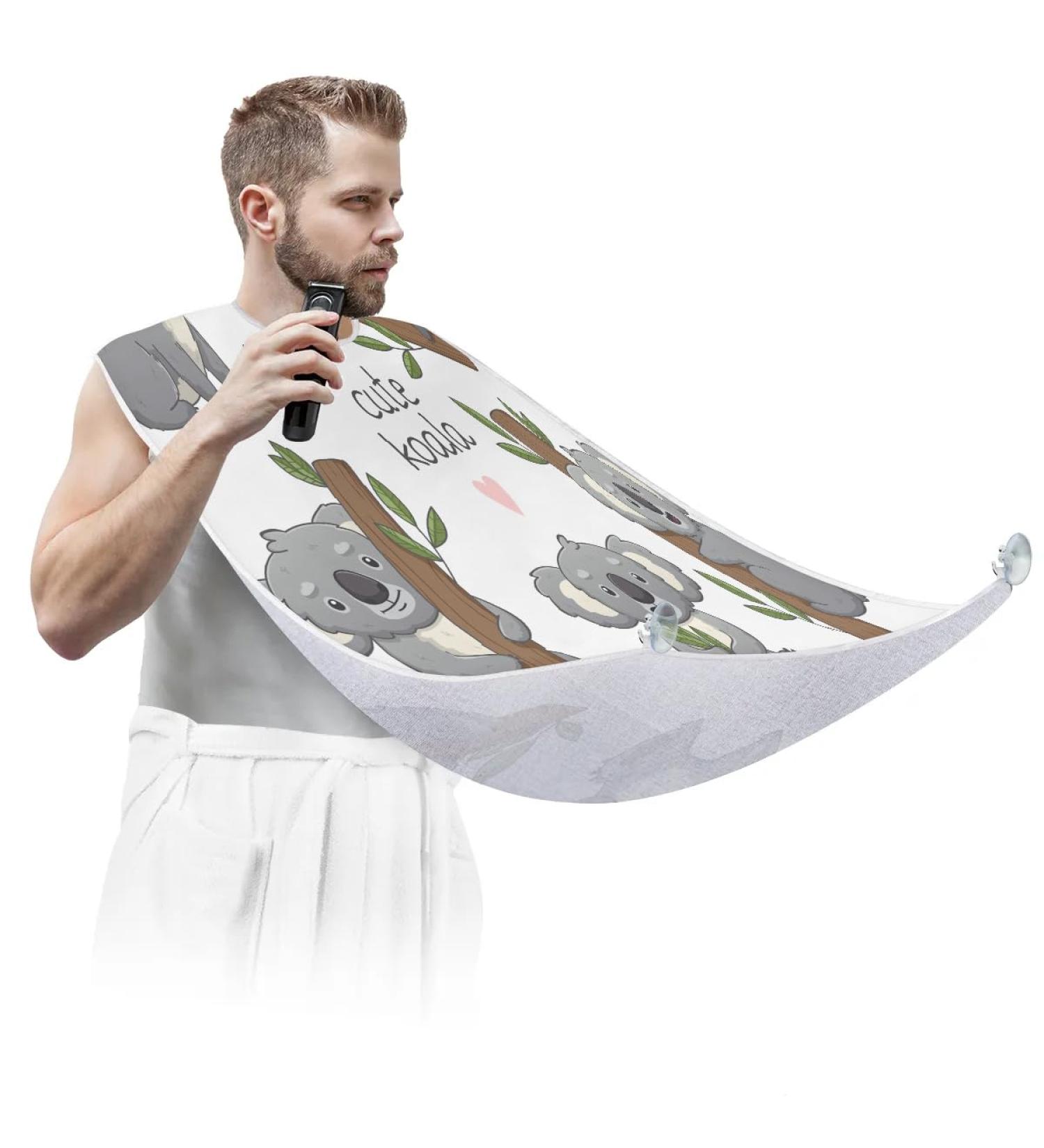 Cartoon Koala Beard Bib Apron - Non-Stick Waterproof Hair Catcher for Men | Grooming Cloth with Suction Cups | Perfect Gifts for Men - Buy Online on GoSupps.com