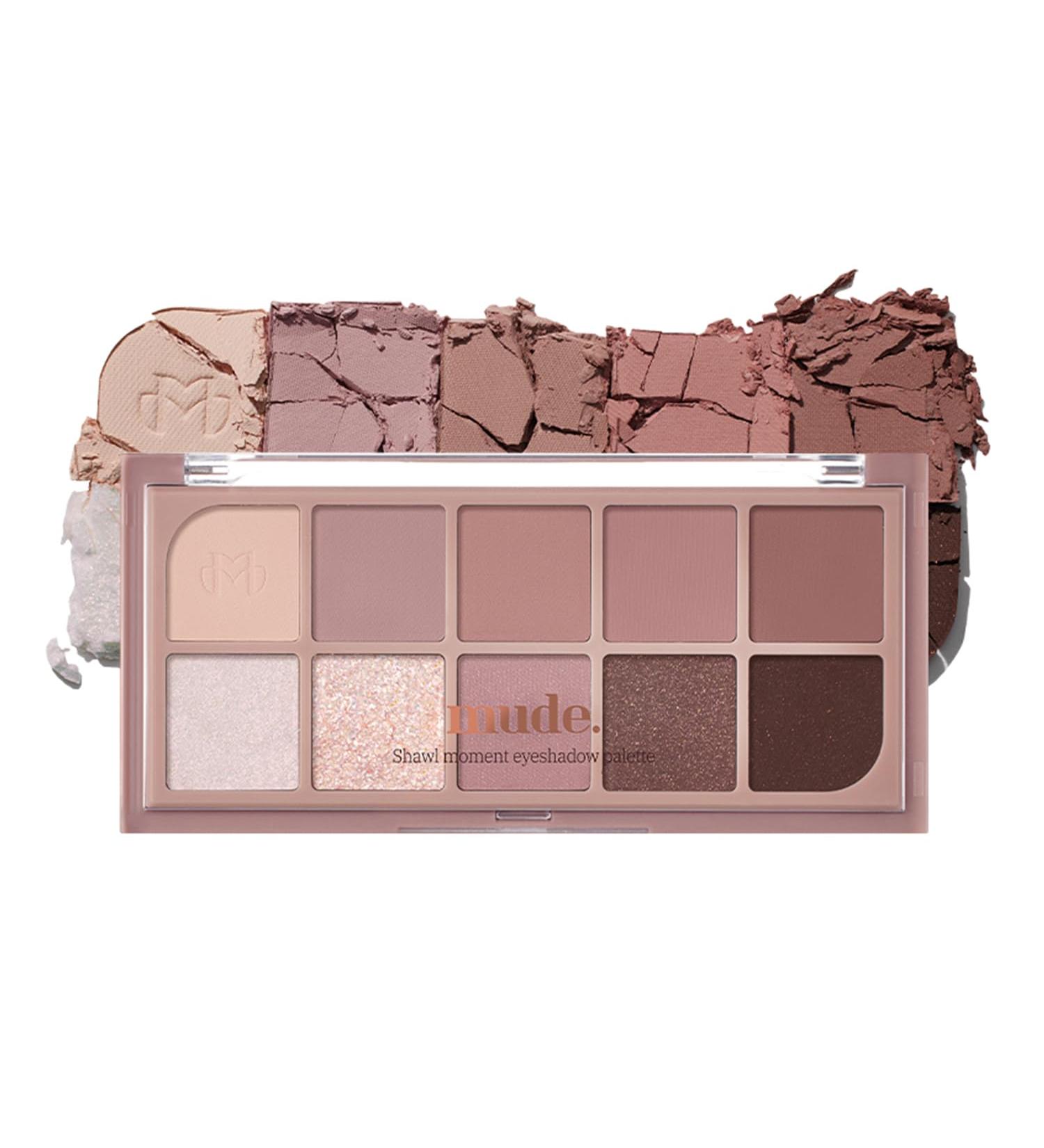 mude Shawl Moment Eyeshadow Palette Matte Shimmering Glitter Layering 10 Shades Highly Pigmented Blendable Color with Soft Texture Korean Makeup Eye Palette K-beauty 02 Muse Moment